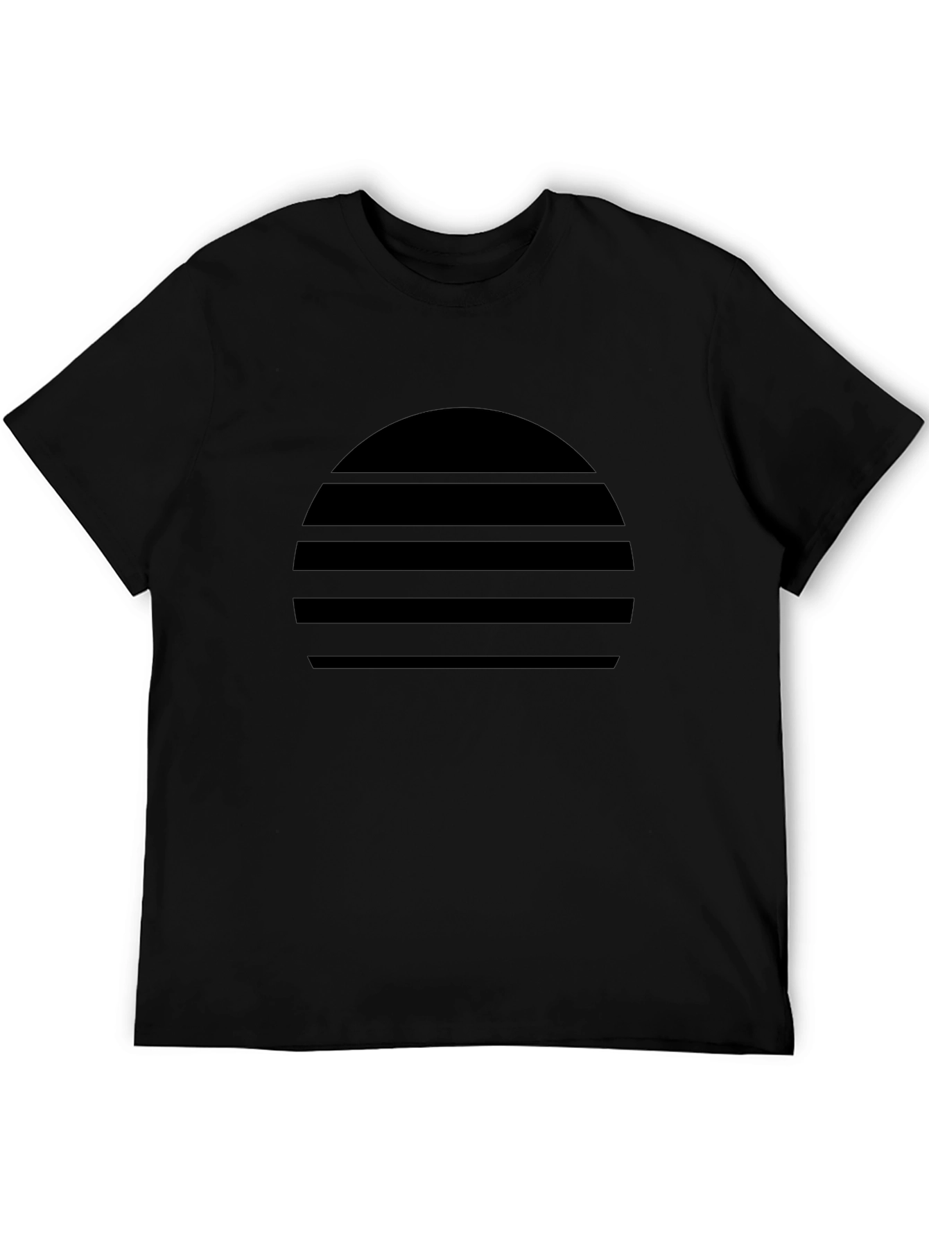 Retro Sunset Striped Graphic Tee - Black