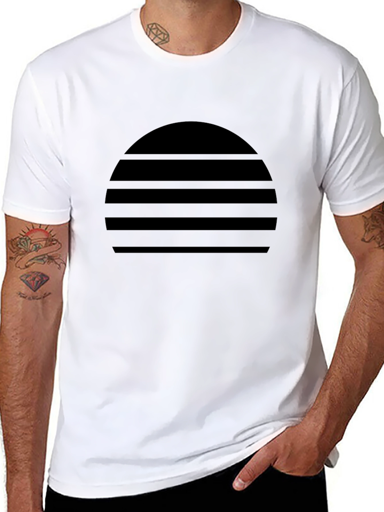 Retro Sunset Striped Graphic Tee - Black