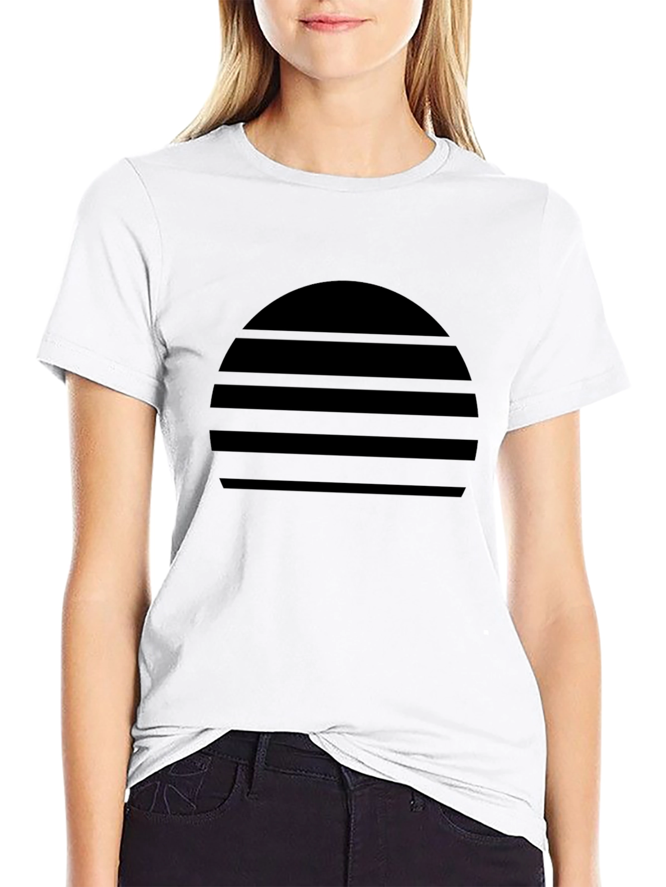 Retro Sunset Striped Graphic Tee - Black