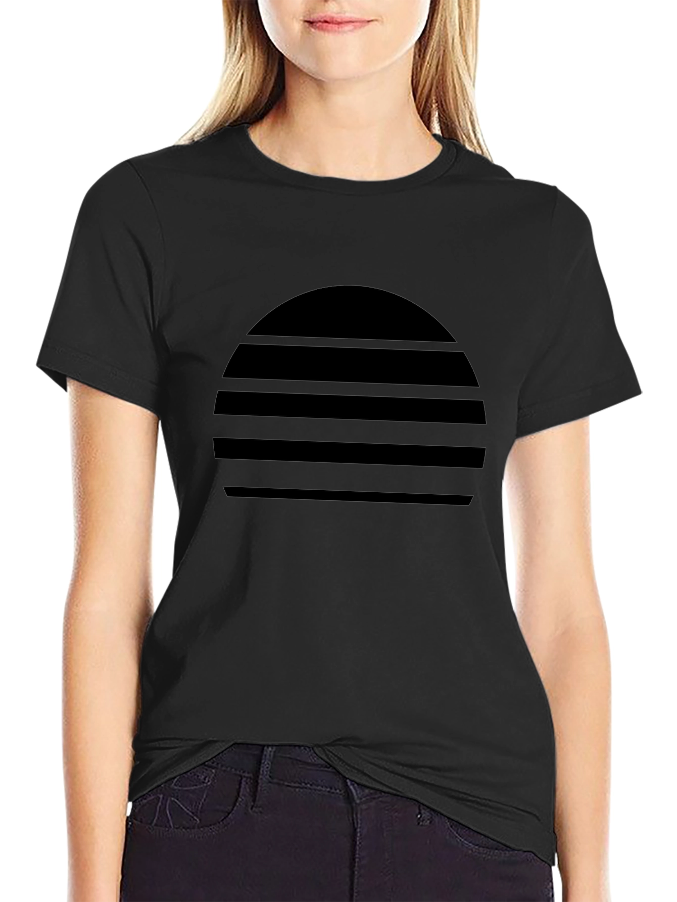 Retro Sunset Striped Graphic Tee - Black