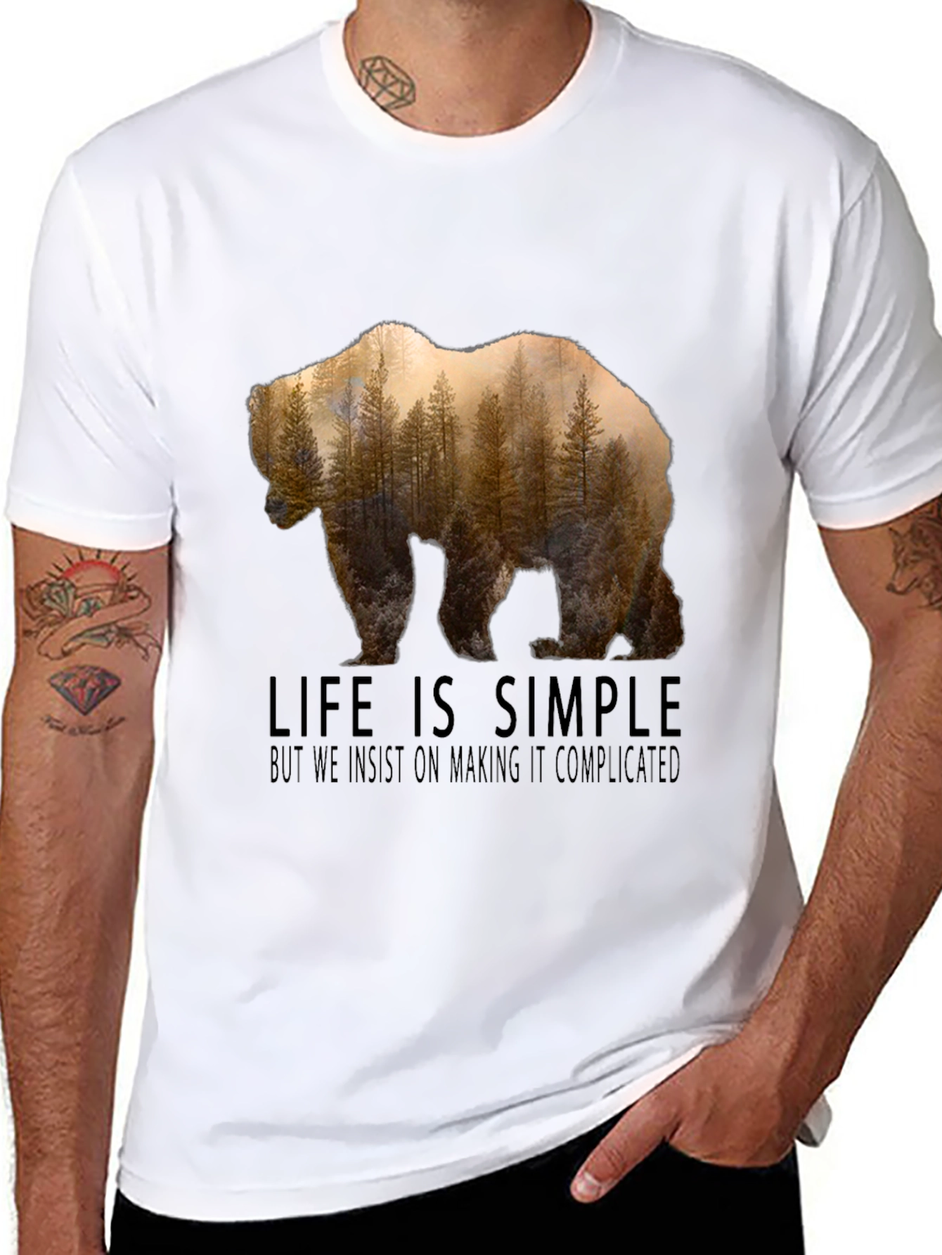 Life is Simple Bear Forest Graphic T-Shirt