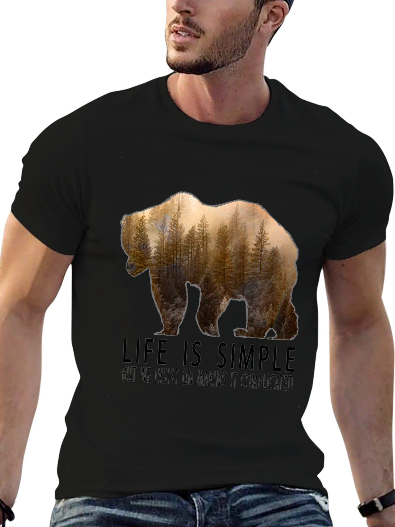 Life is Simple Bear Forest Graphic T-Shirt