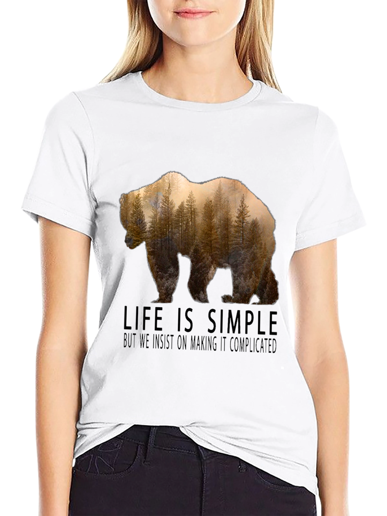 Life is Simple Bear Forest Graphic T-Shirt