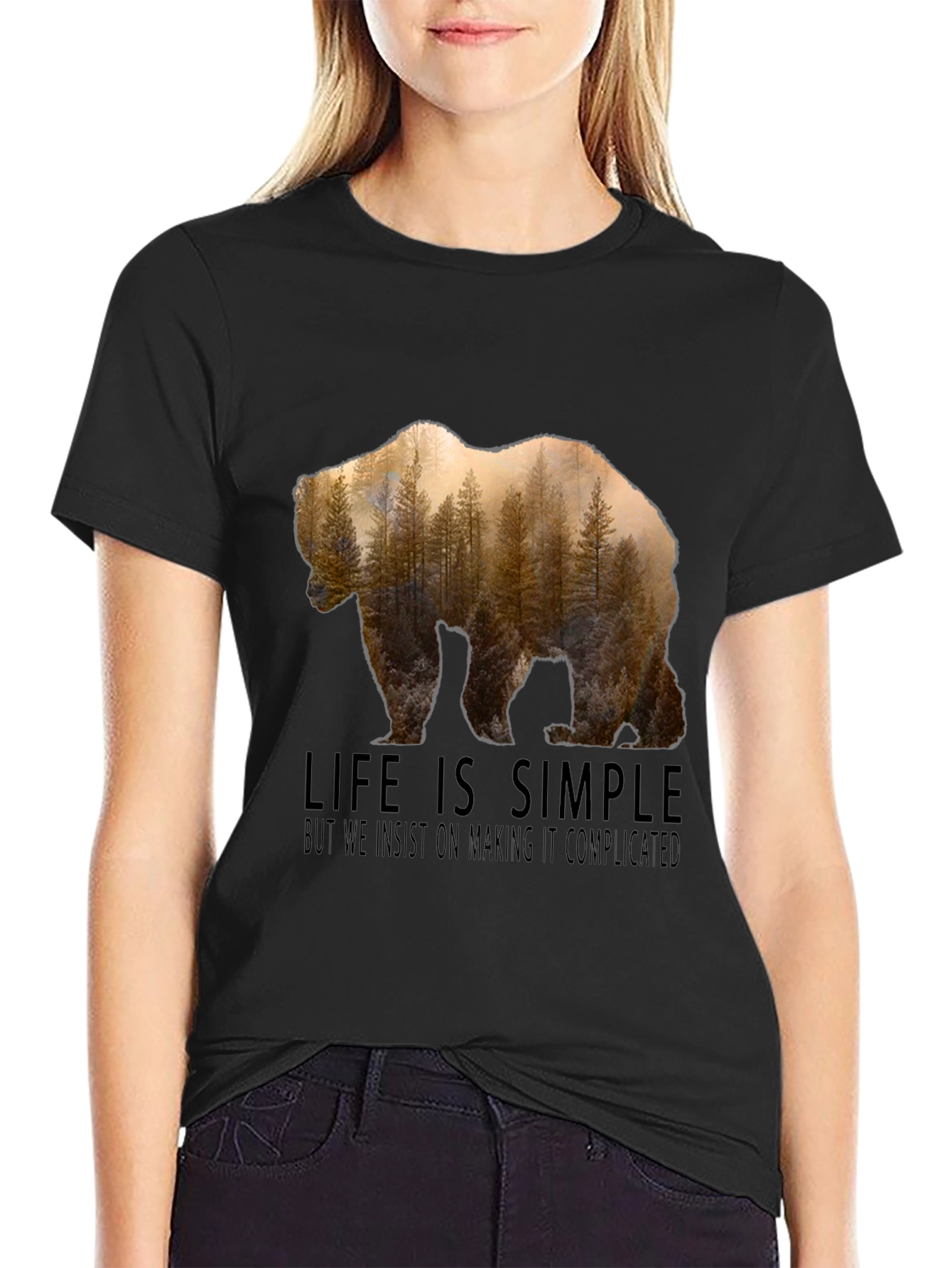 Life is Simple Bear Forest Graphic T-Shirt