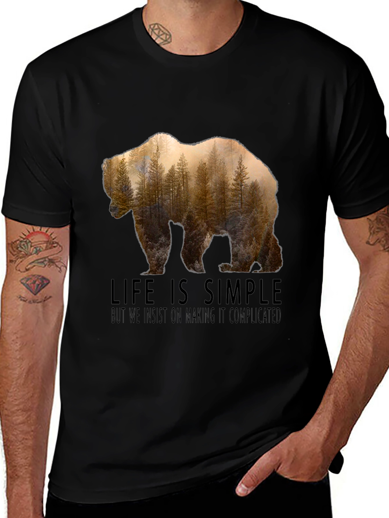 Life is Simple Bear Forest Graphic T-Shirt