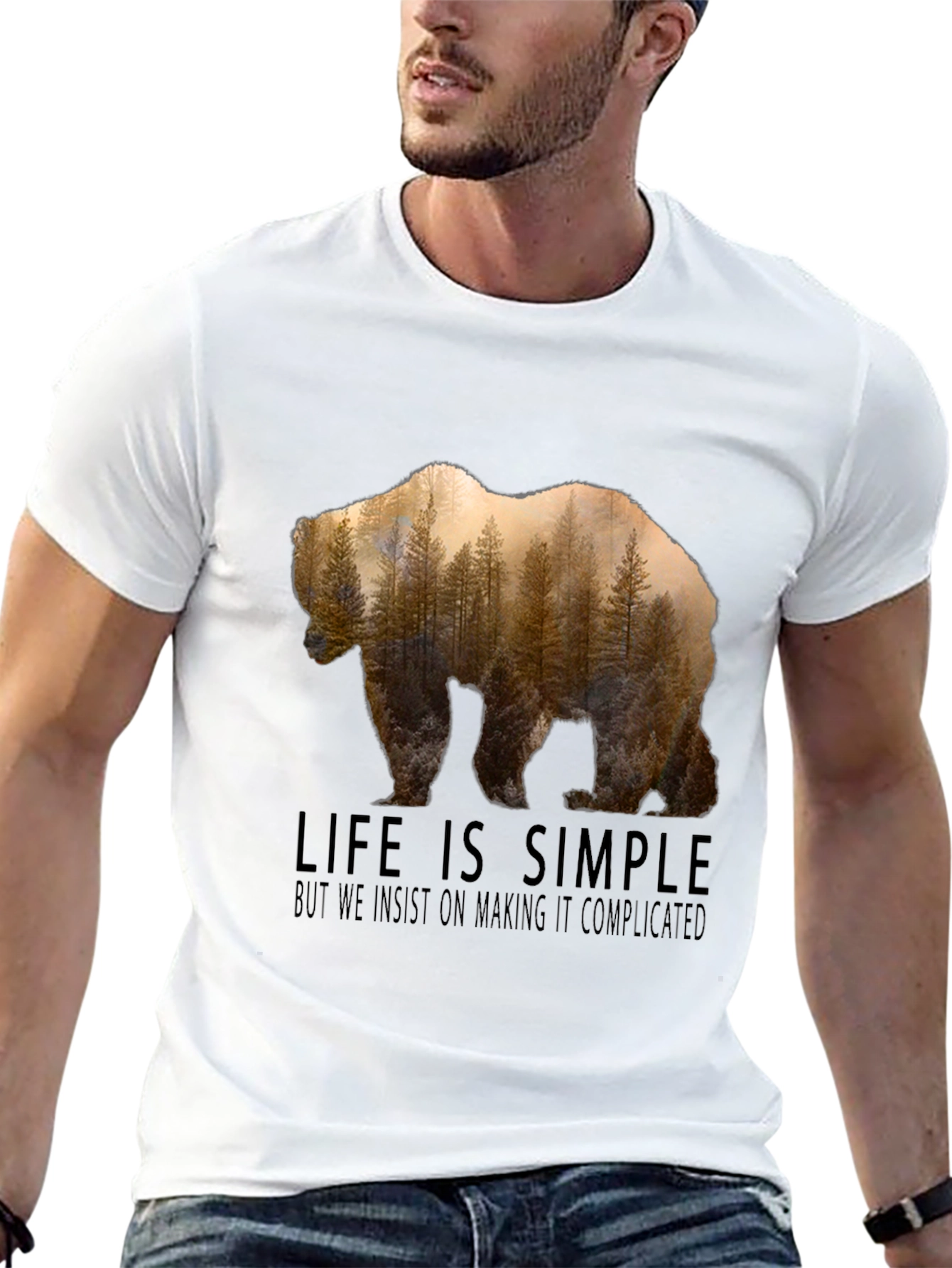 Life is Simple Bear Forest Graphic T-Shirt