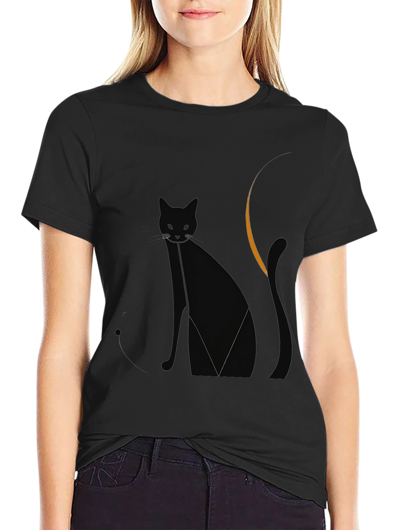 Black Cat Graphic Tee - Moonlit Style