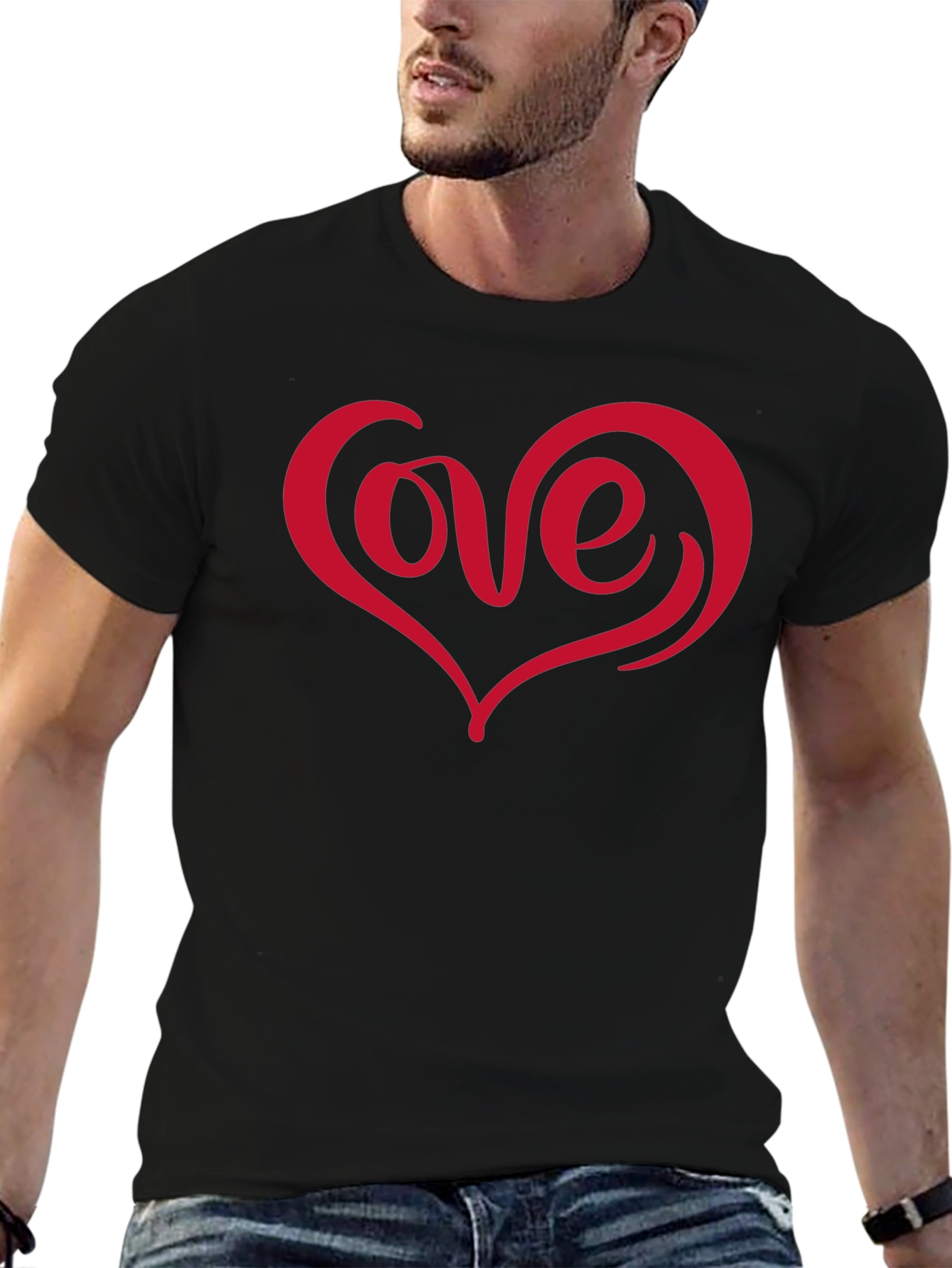 Love Heart Graphic Black T-Shirt