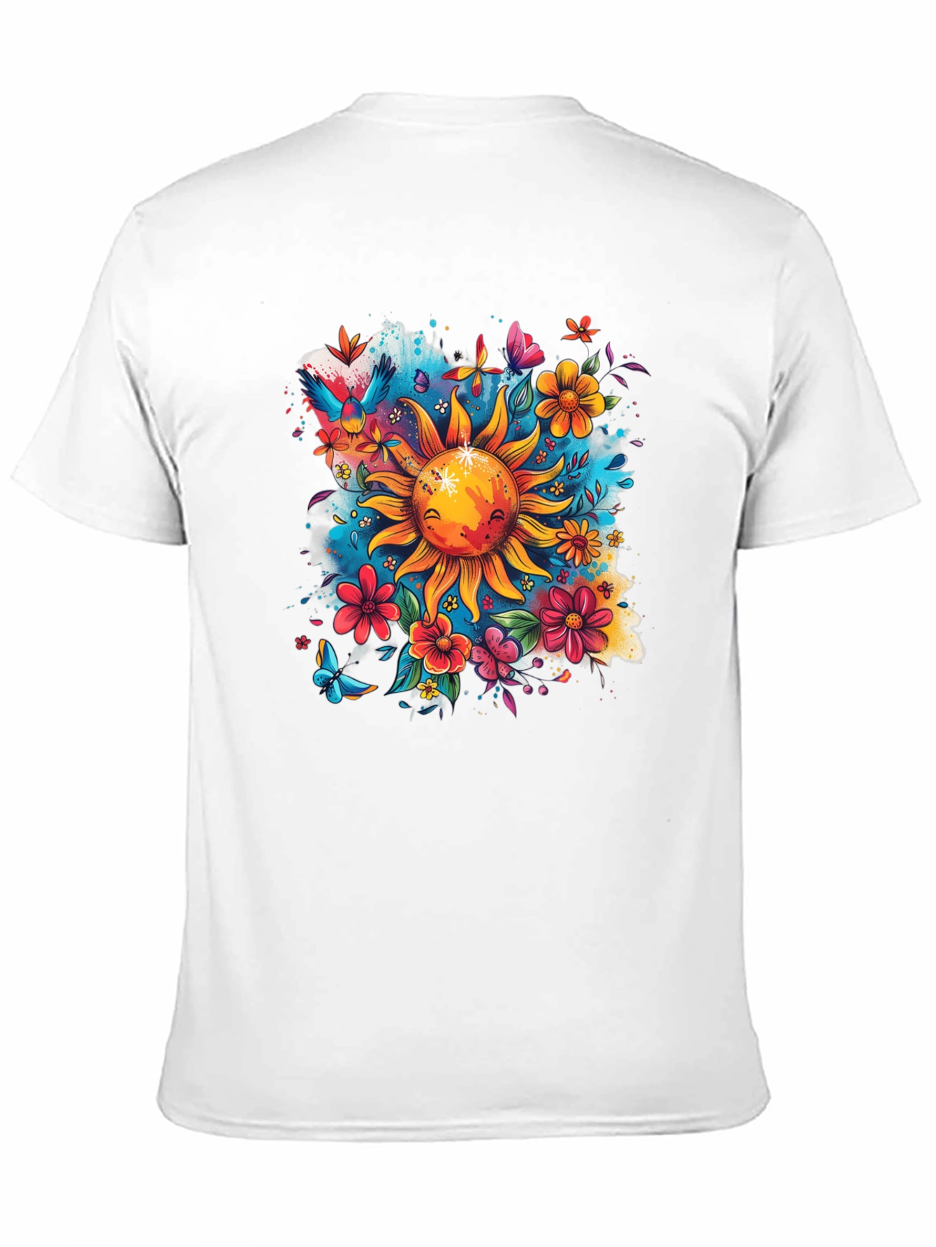 Sun & Flowers Graphic T-Shirt - Vibrant Design