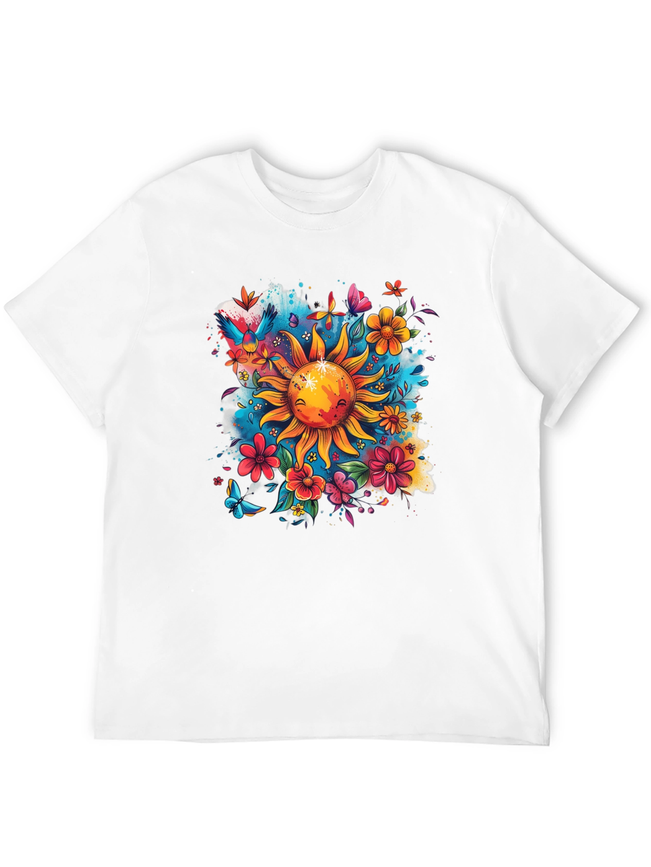 Sun & Flowers Graphic T-Shirt - Vibrant Design
