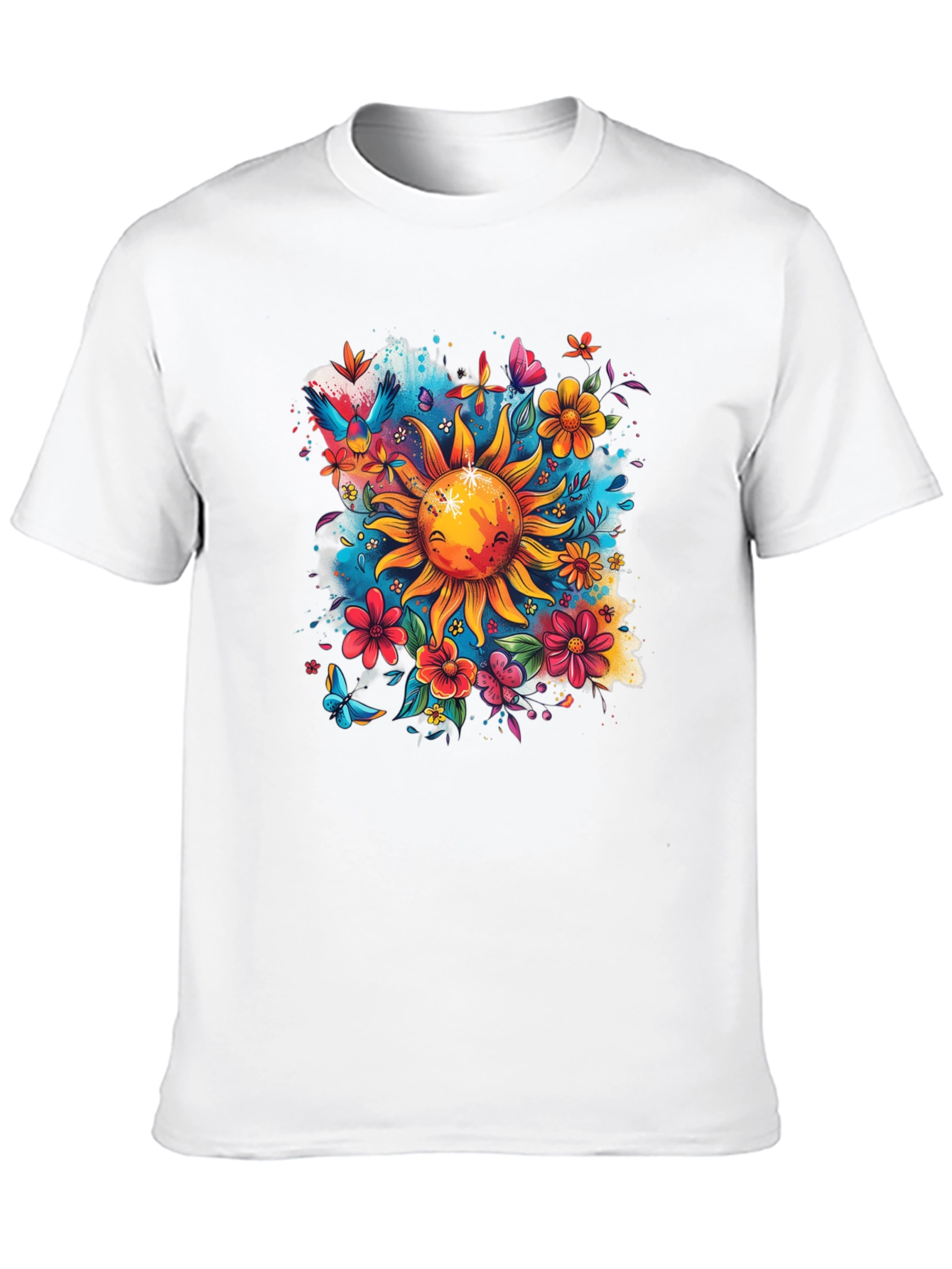 Sun & Flowers Graphic T-Shirt - Vibrant Design