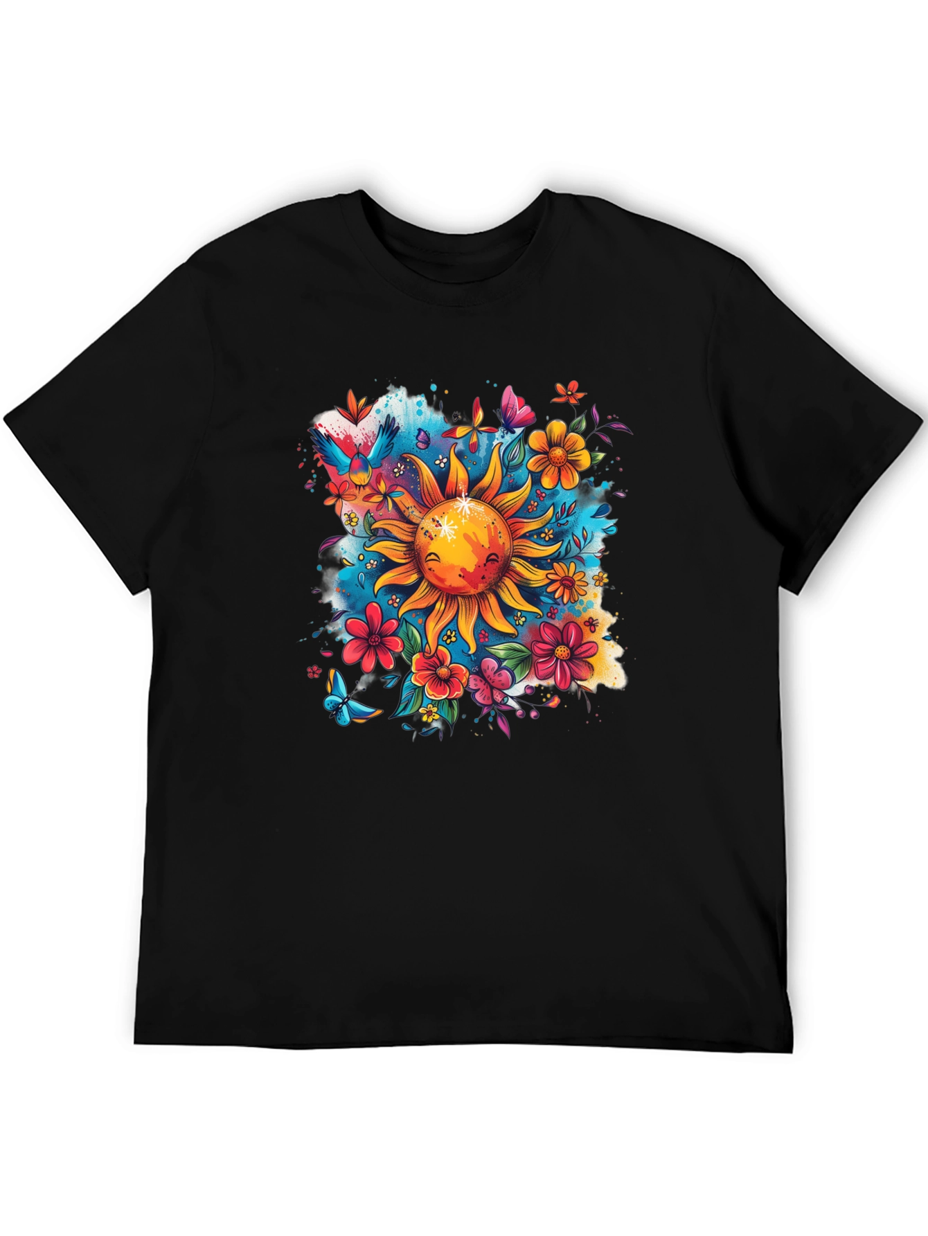 Sun & Flowers Graphic T-Shirt - Vibrant Design