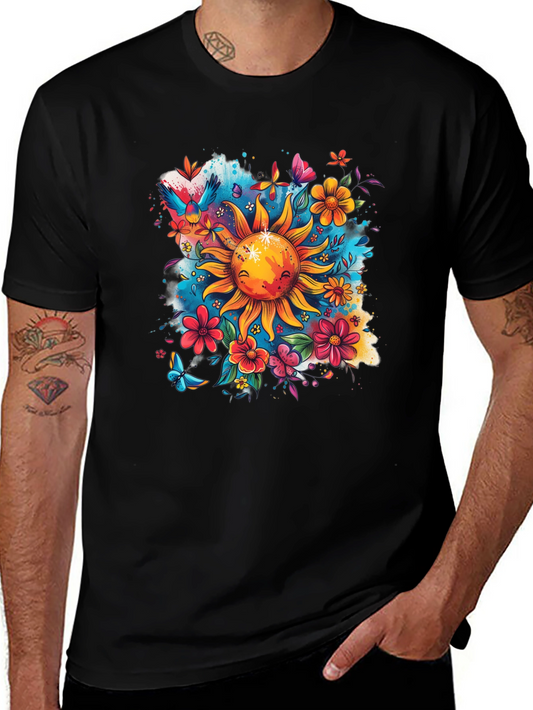 Sun & Flowers Graphic T-Shirt - Vibrant Design