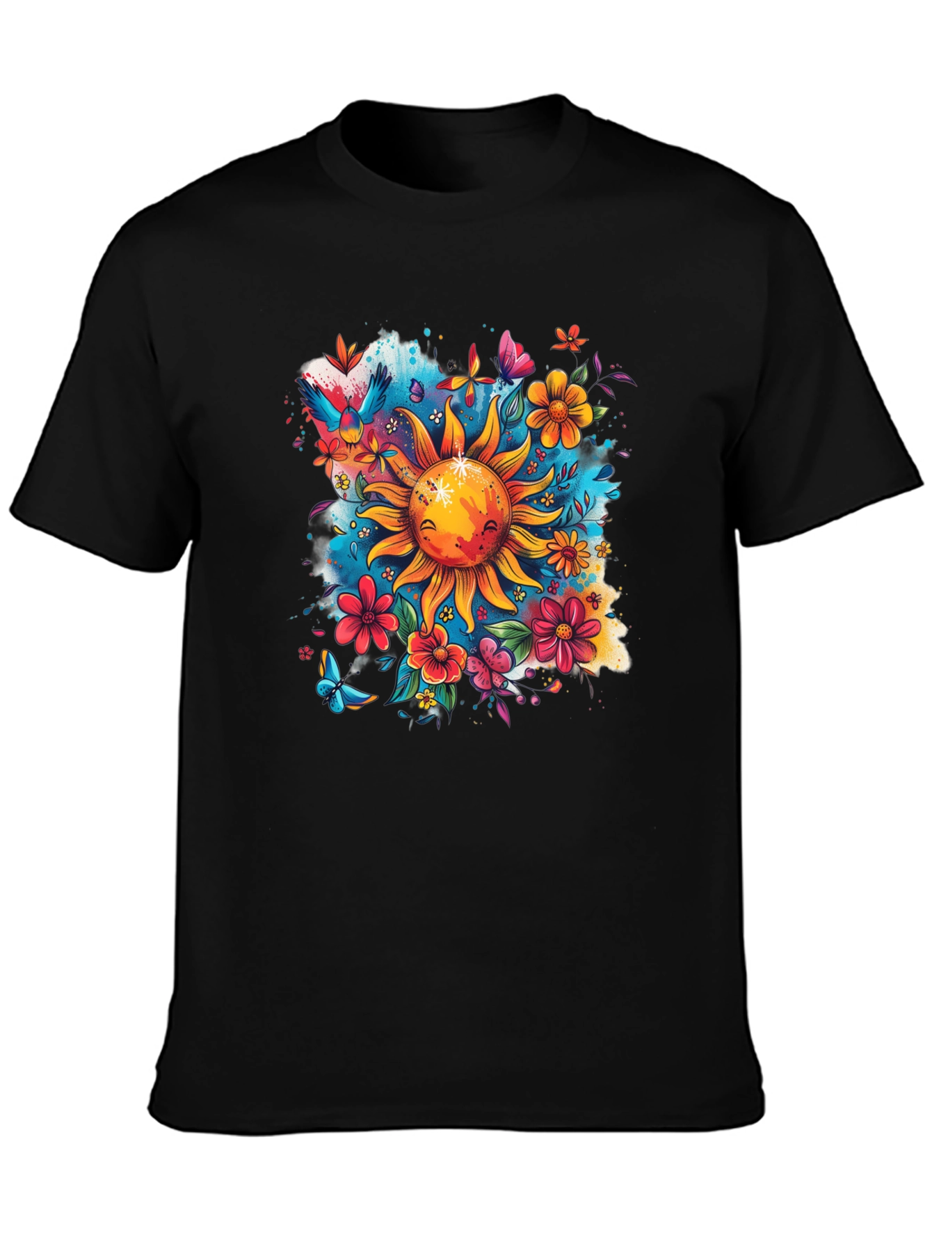 Sun & Flowers Graphic T-Shirt - Vibrant Design