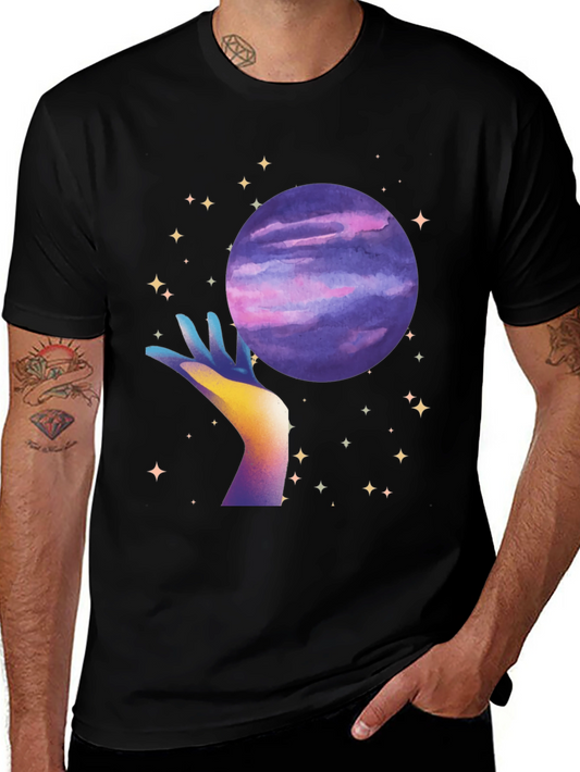 Celestial Hand Holding Planet Graphic T-Shirt