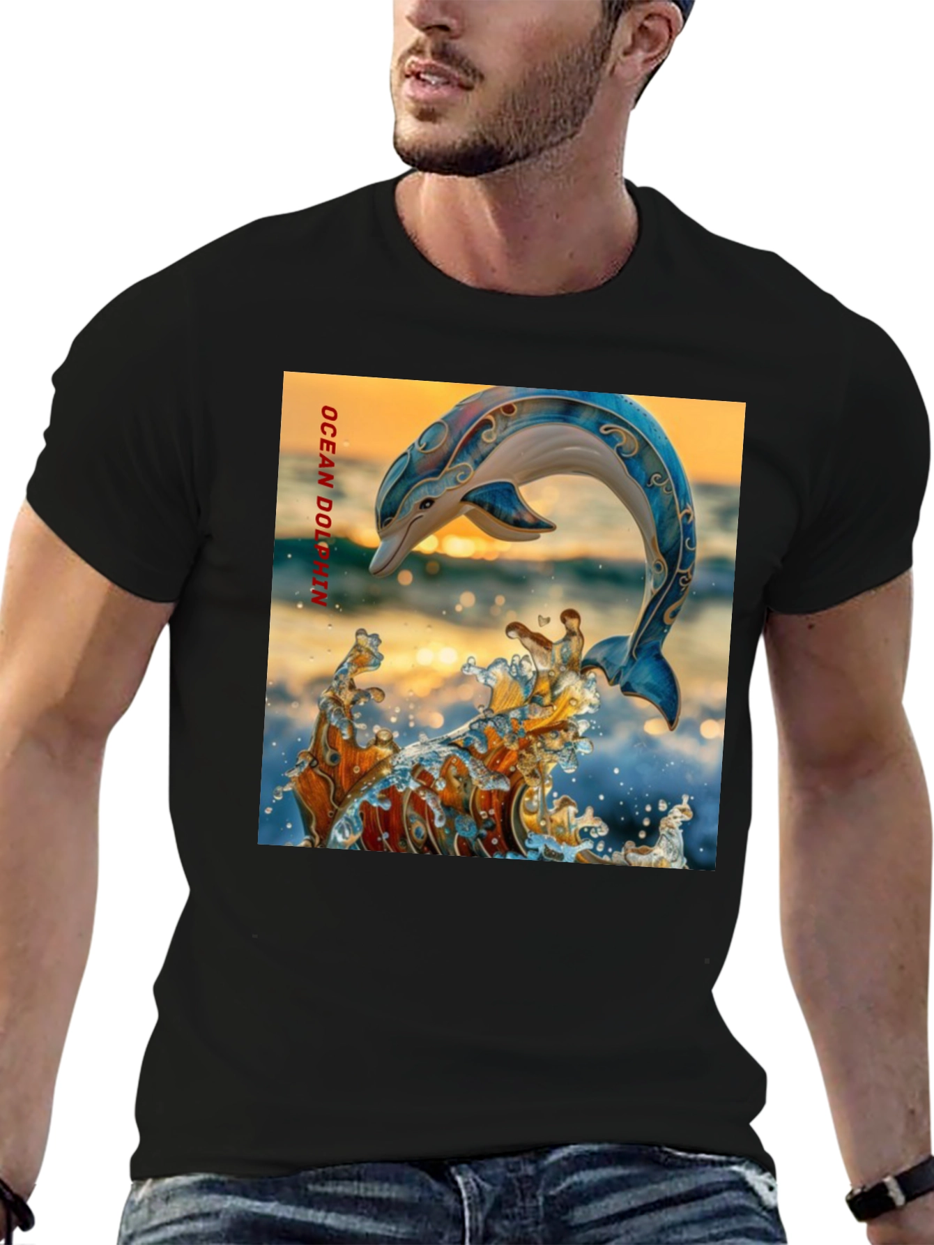 Ocean Dolphin Graphic T-Shirt - Black
