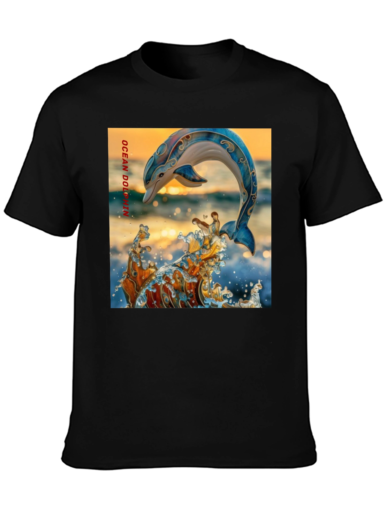 Ocean Dolphin Graphic T-Shirt - Black