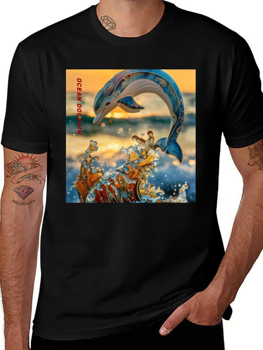 Ocean Dolphin Graphic T-Shirt - Black