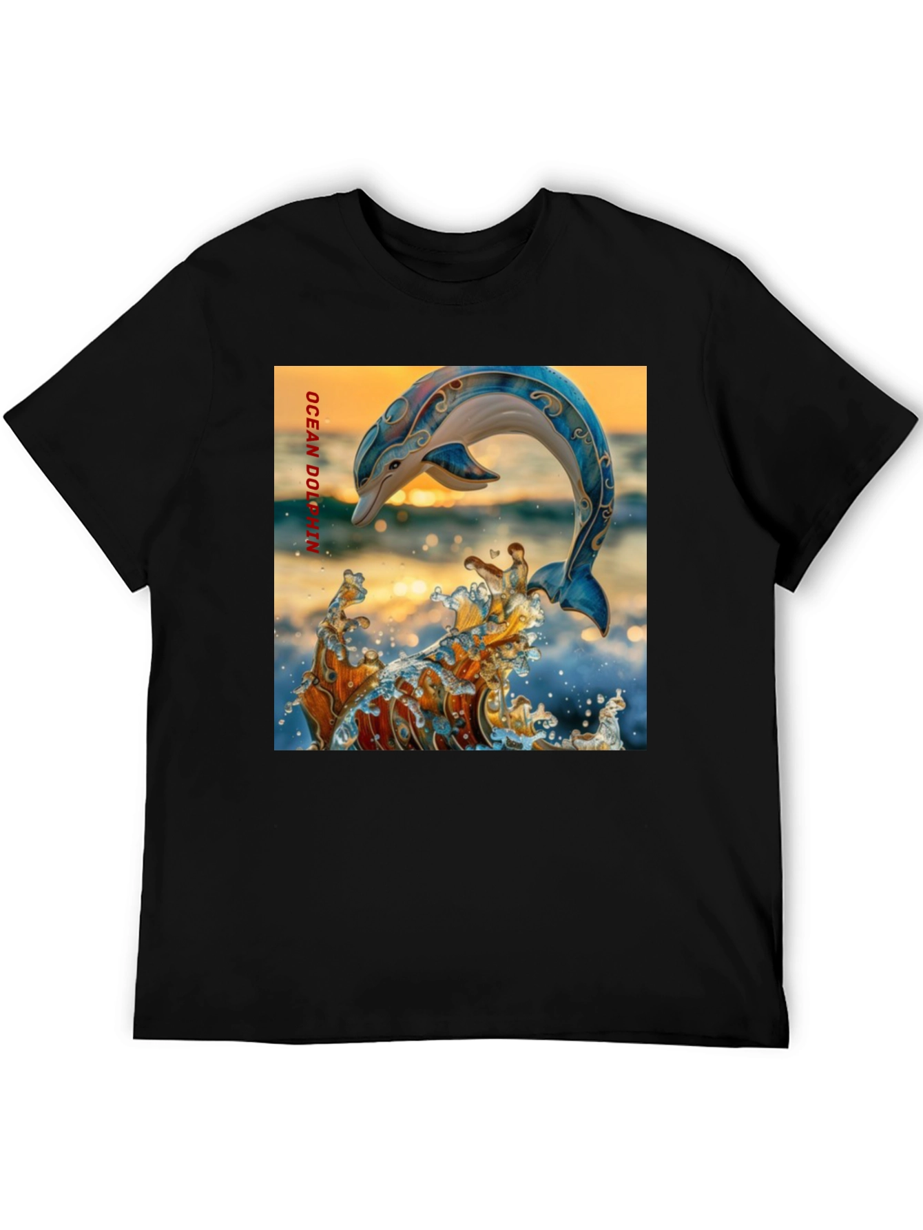 Ocean Dolphin Graphic T-Shirt - Black