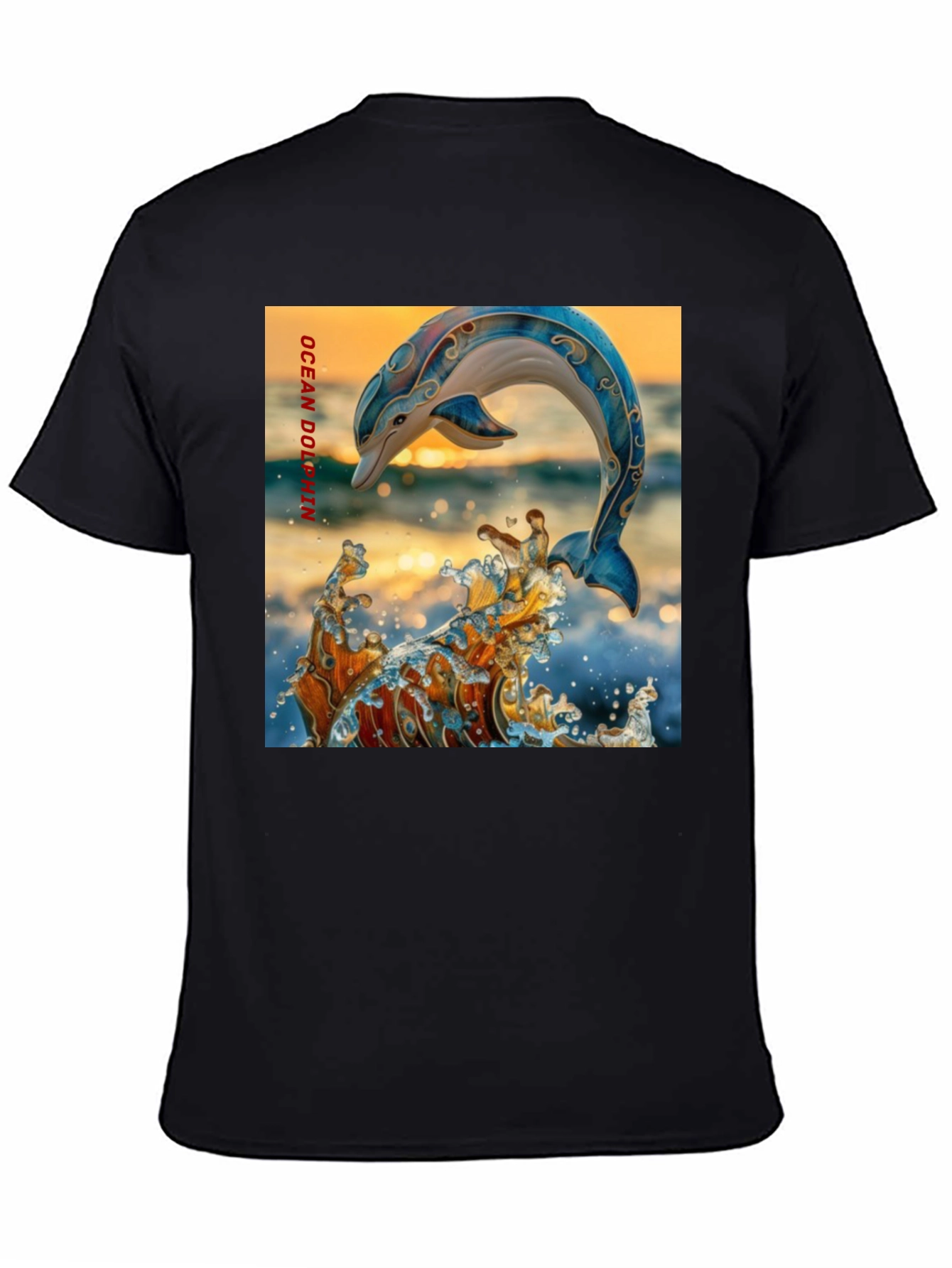 Ocean Dolphin Graphic T-Shirt - Black