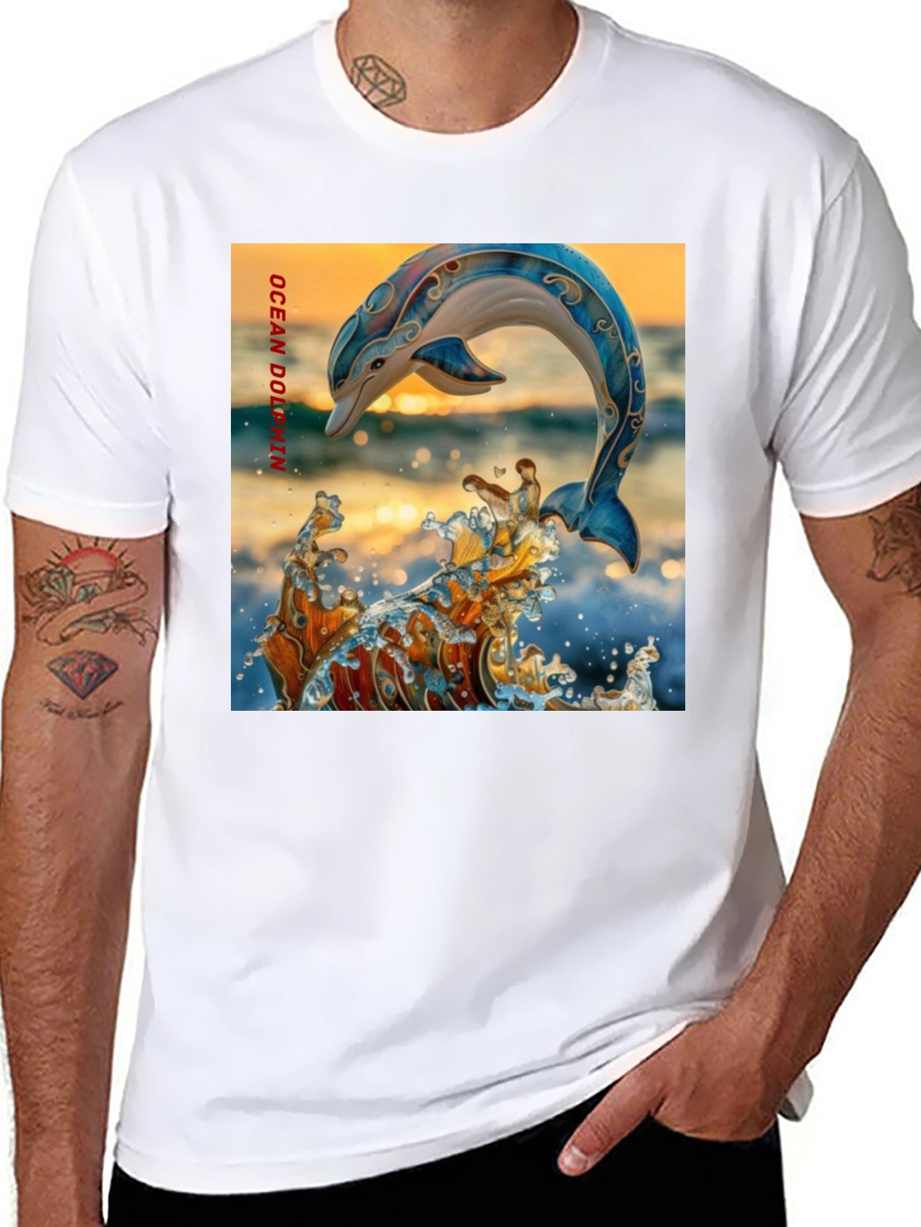 Ocean Dolphin Graphic T-Shirt - Black