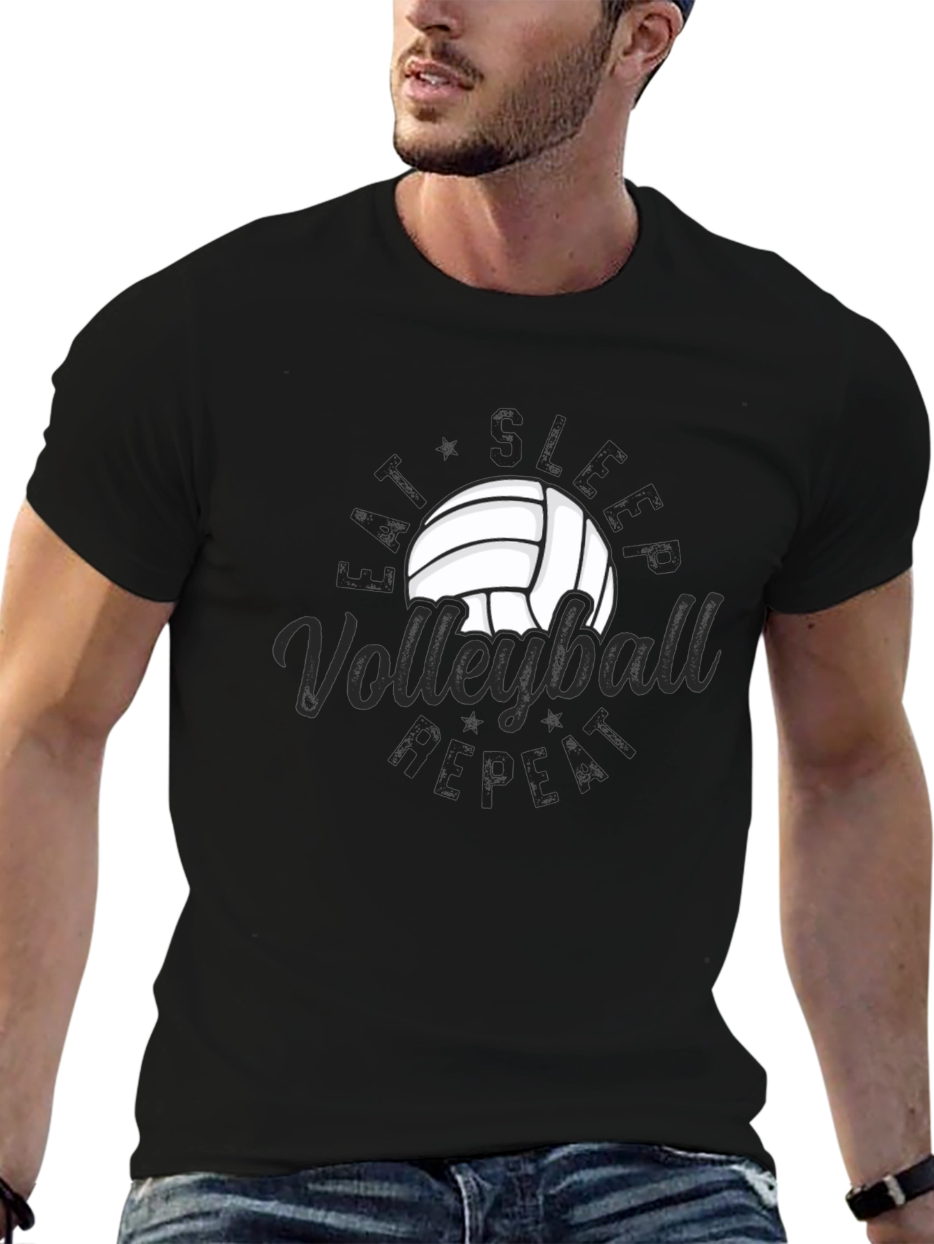 Volleyball Repeat Graphic T-Shirt - Black