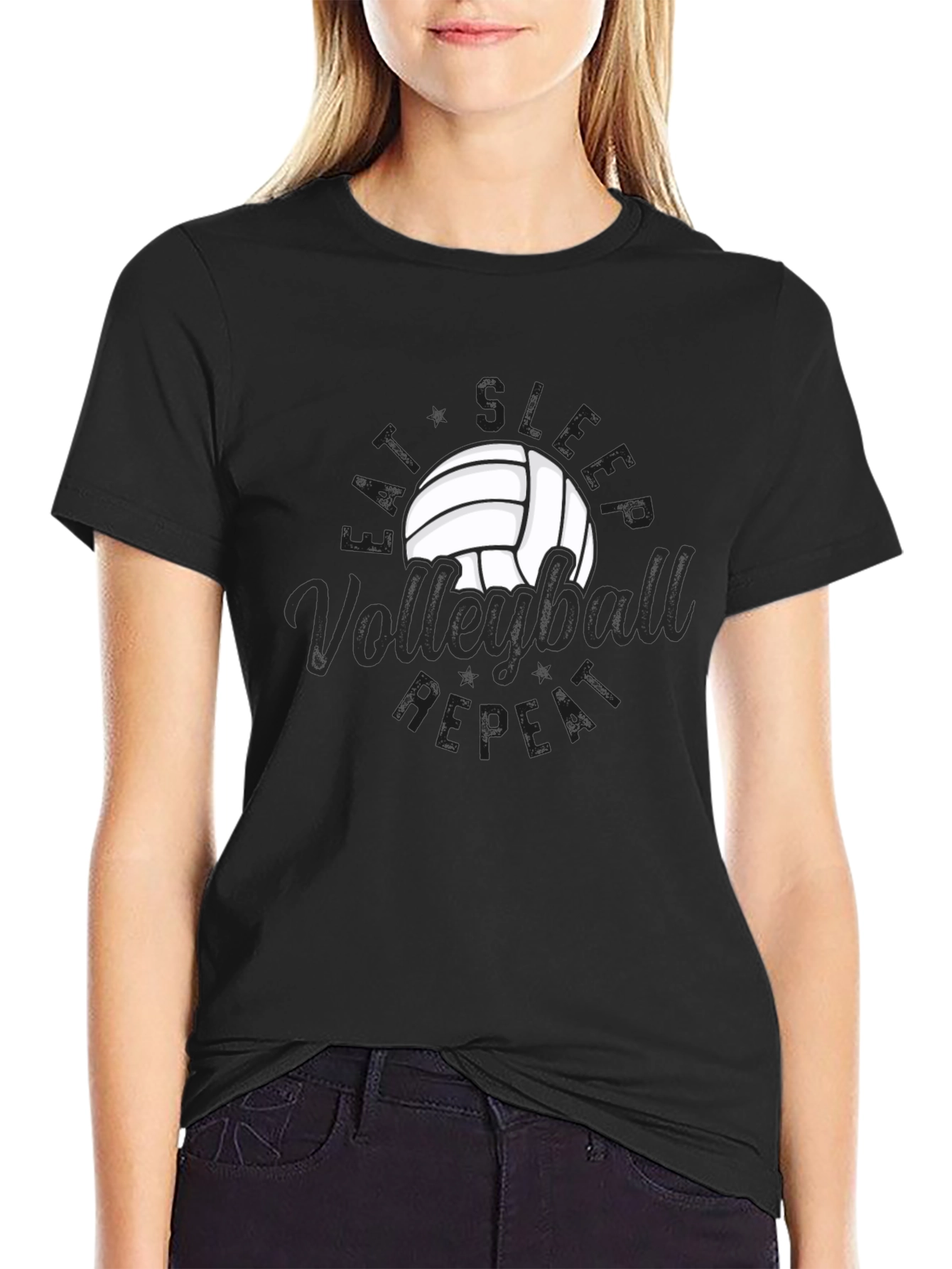 Volleyball Repeat Graphic T-Shirt - Black