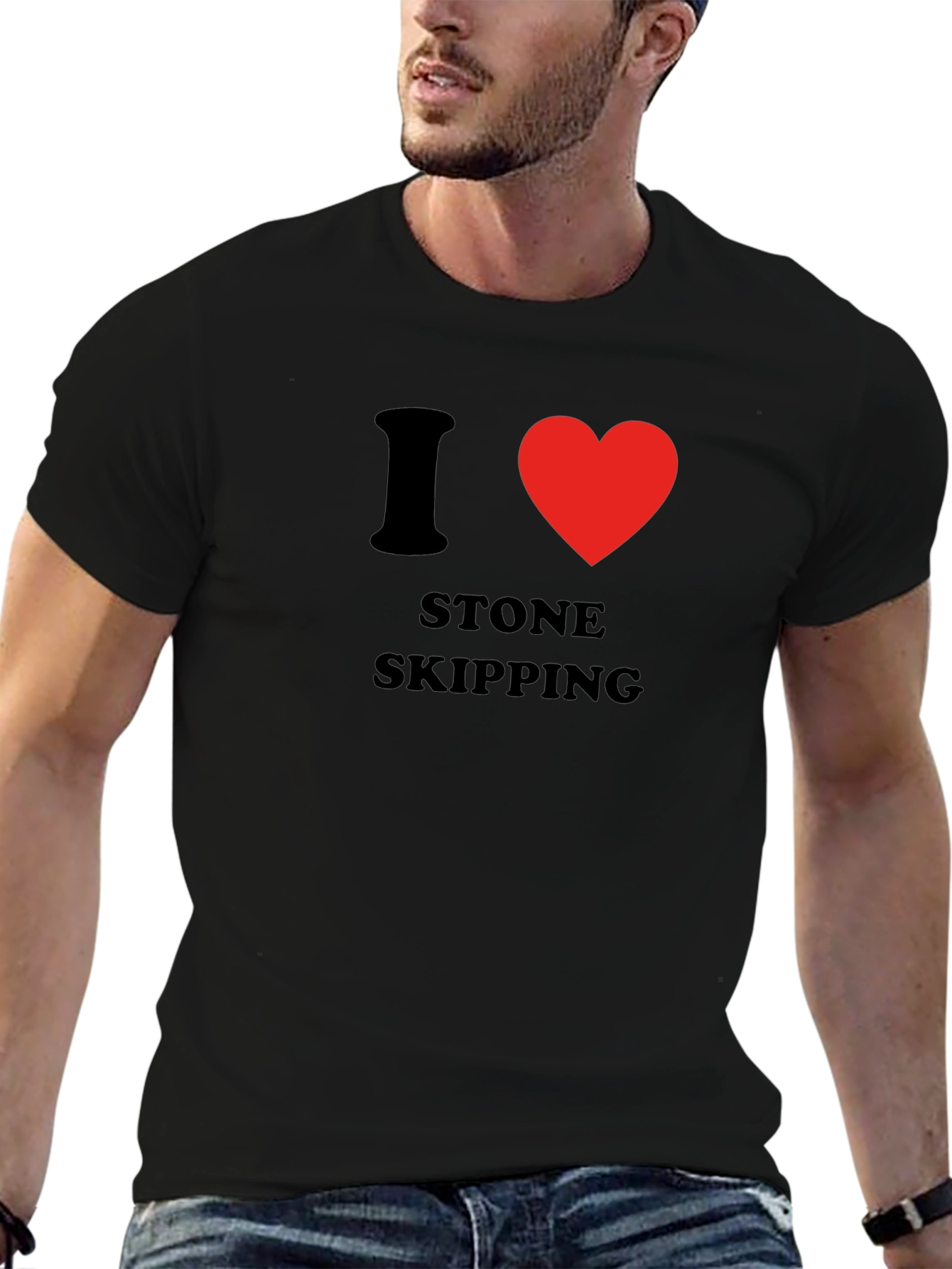 I Heart Stone Skipping Graphic Tee - Black