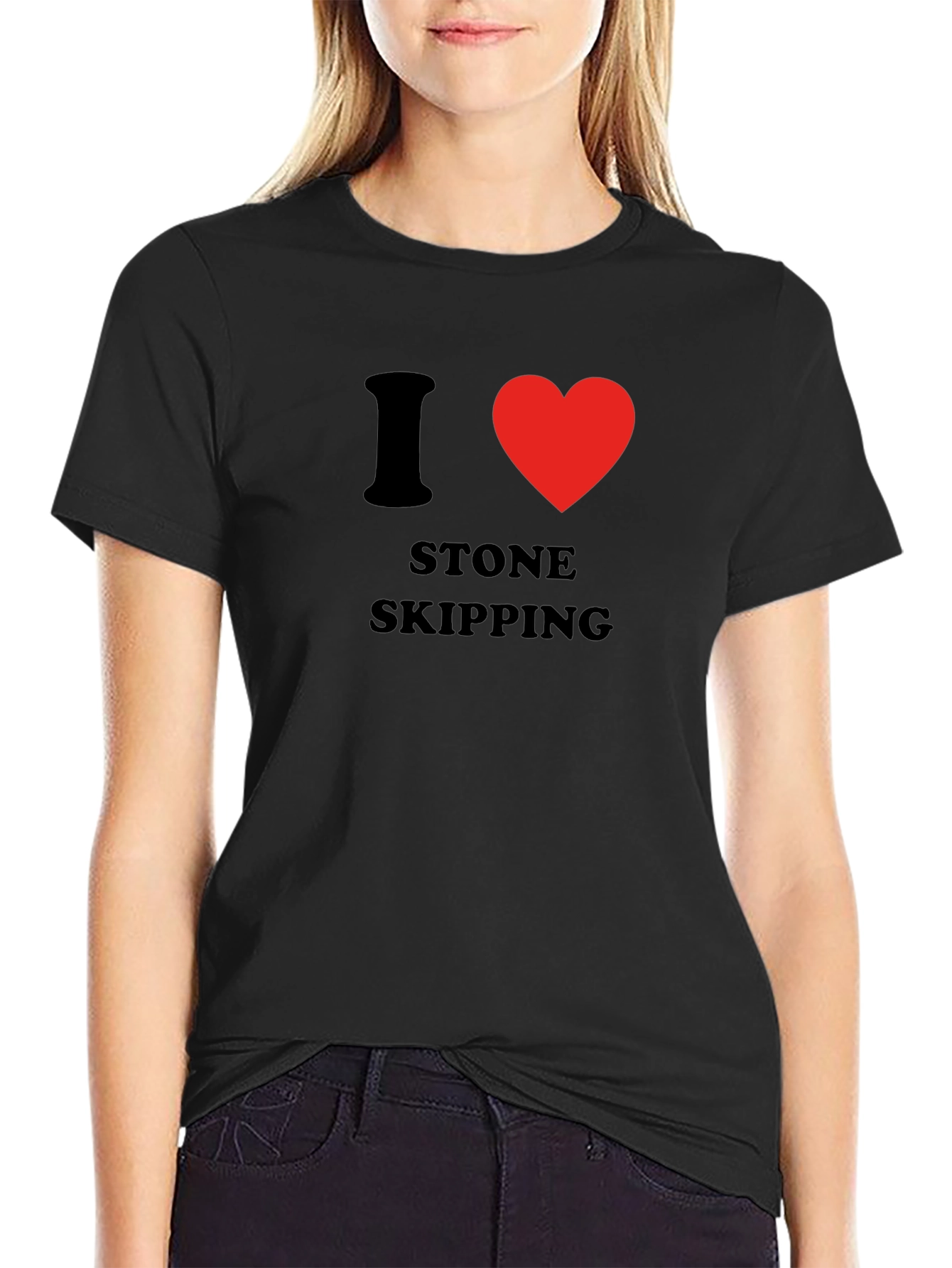 I Heart Stone Skipping Graphic Tee - Black
