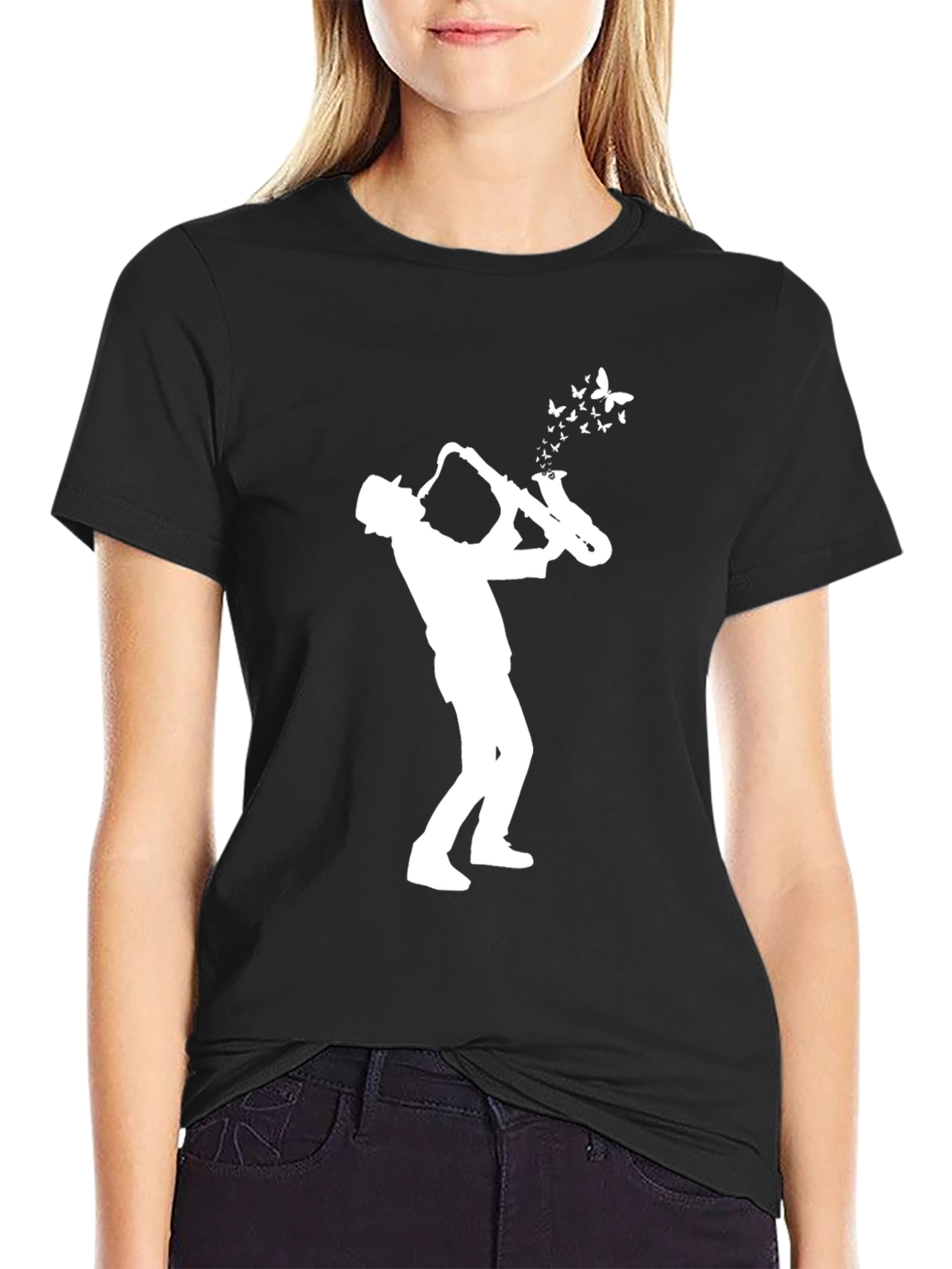 Saxophone Player Butterfly T-Shirt Black
