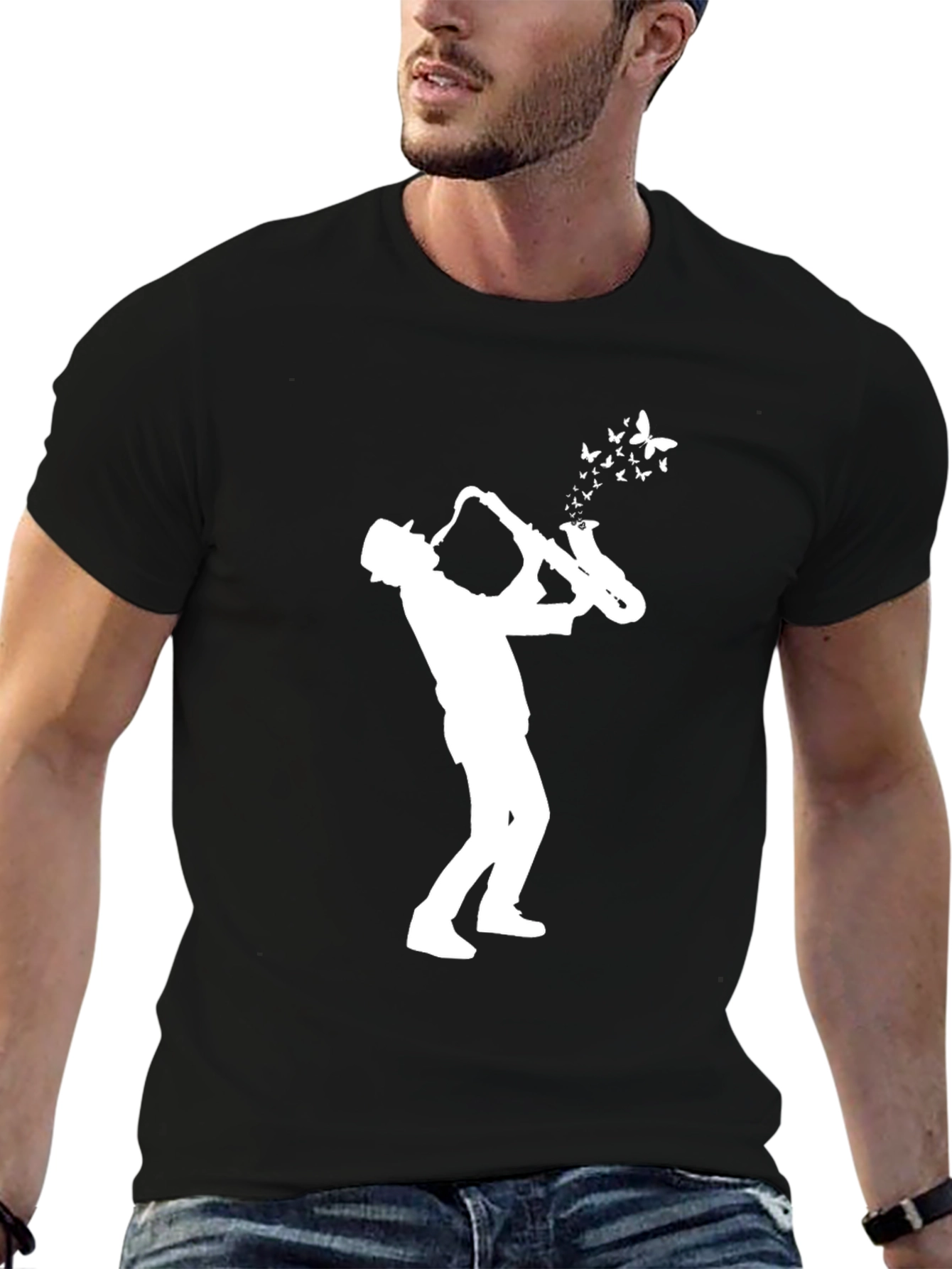 Saxophone Player Butterfly T-Shirt Black