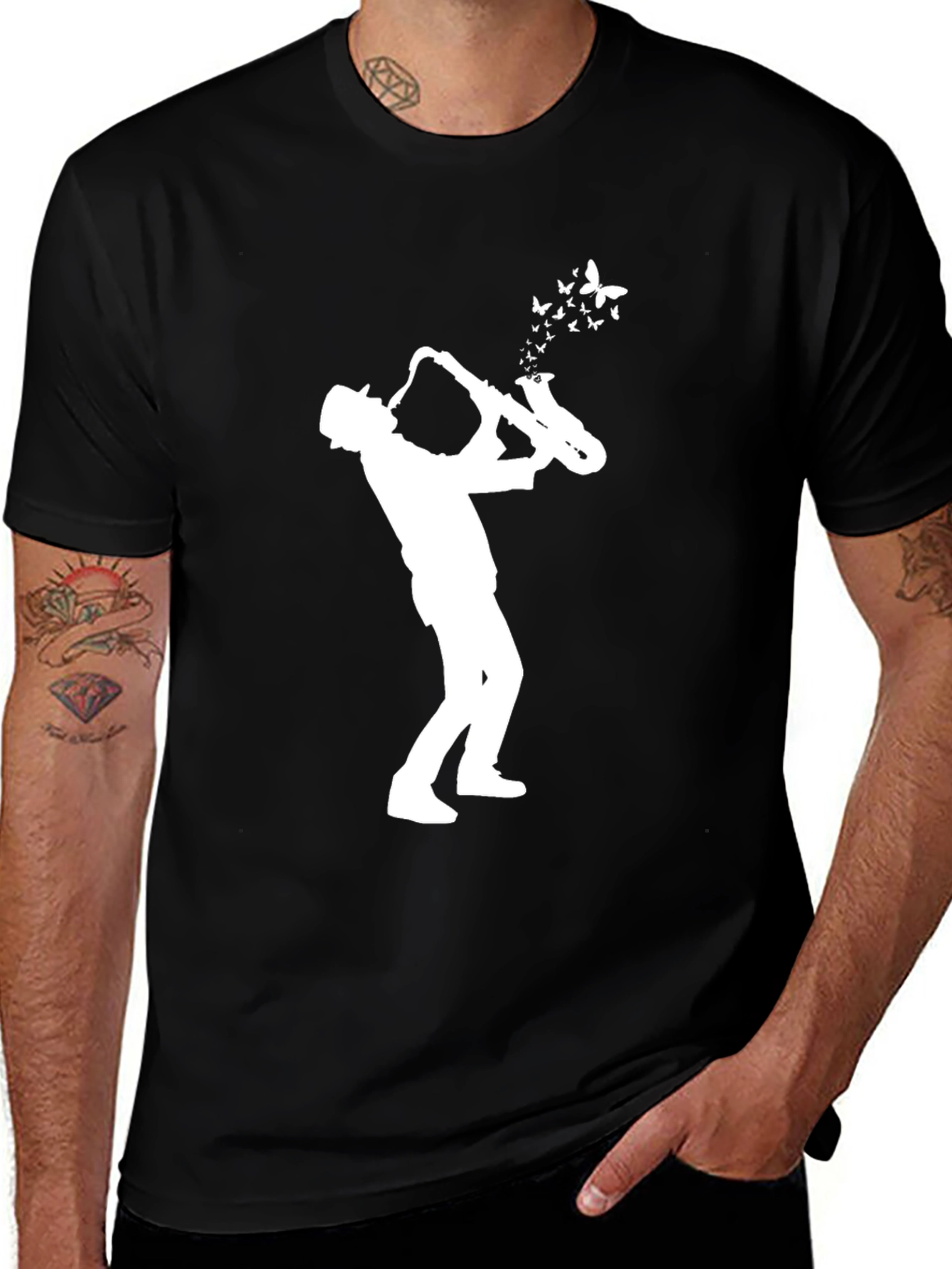 Saxophone Player Butterfly T-Shirt Black