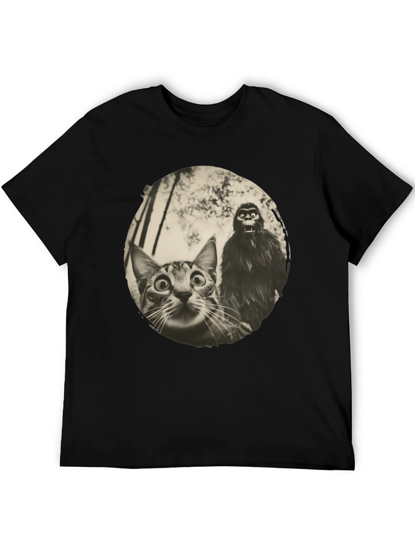 Cat & Bigfoot Graphic Tee - Unisex Novelty T-Shirt