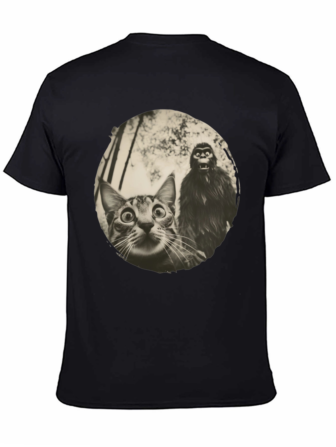 Cat & Bigfoot Graphic Tee - Unisex Novelty T-Shirt