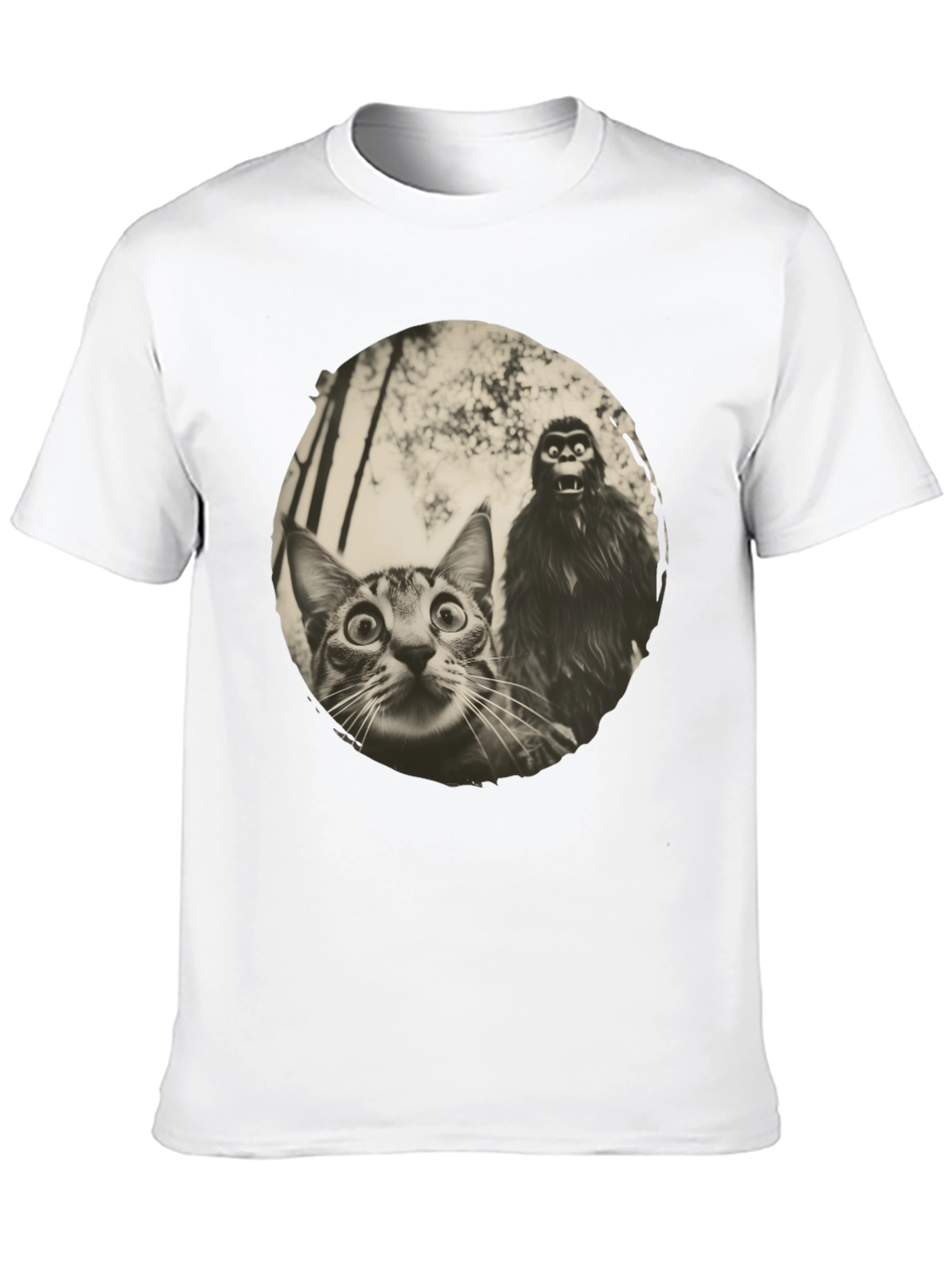Cat & Bigfoot Graphic Tee - Unisex Novelty T-Shirt