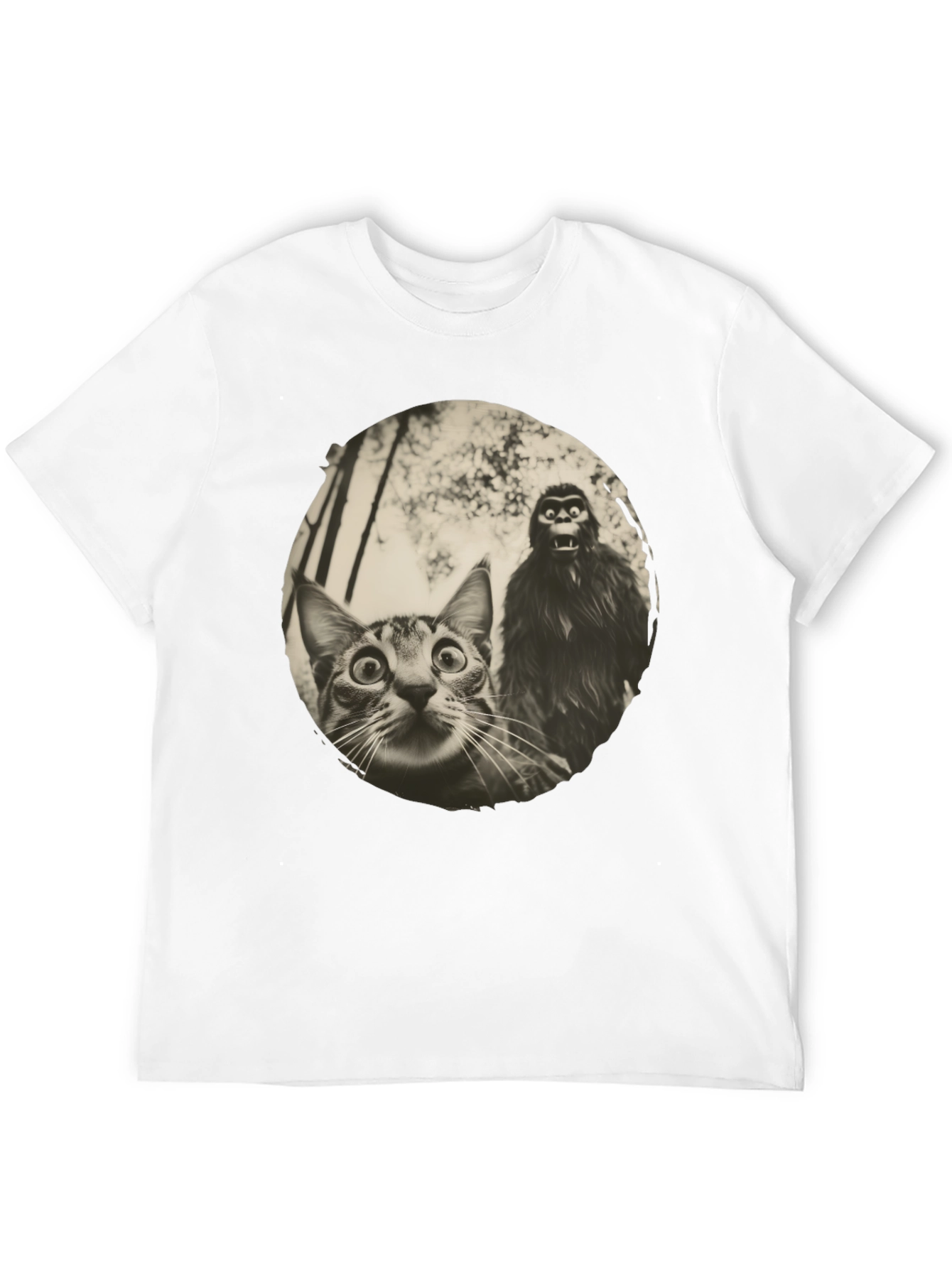 Cat & Bigfoot Graphic Tee - Unisex Novelty T-Shirt