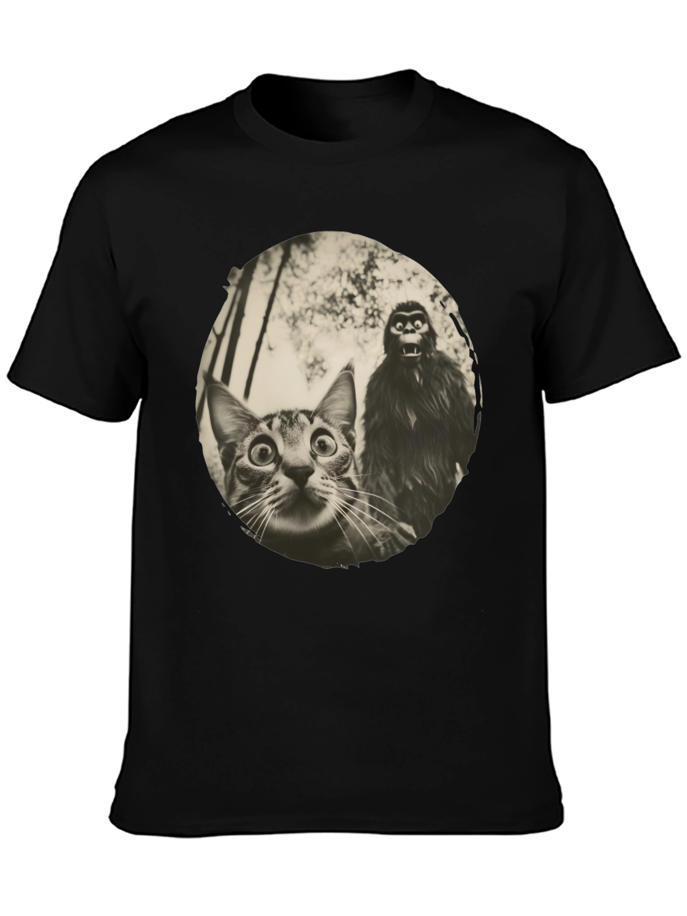 Cat & Bigfoot Graphic Tee - Unisex Novelty T-Shirt