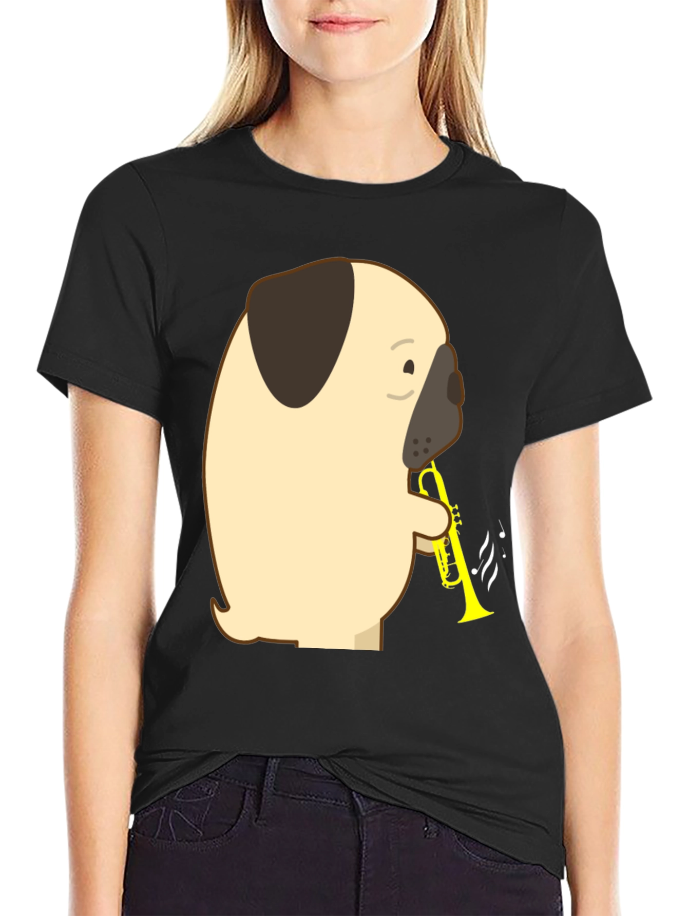 Pug Trumpet T-Shirt - Musical Dog Tee