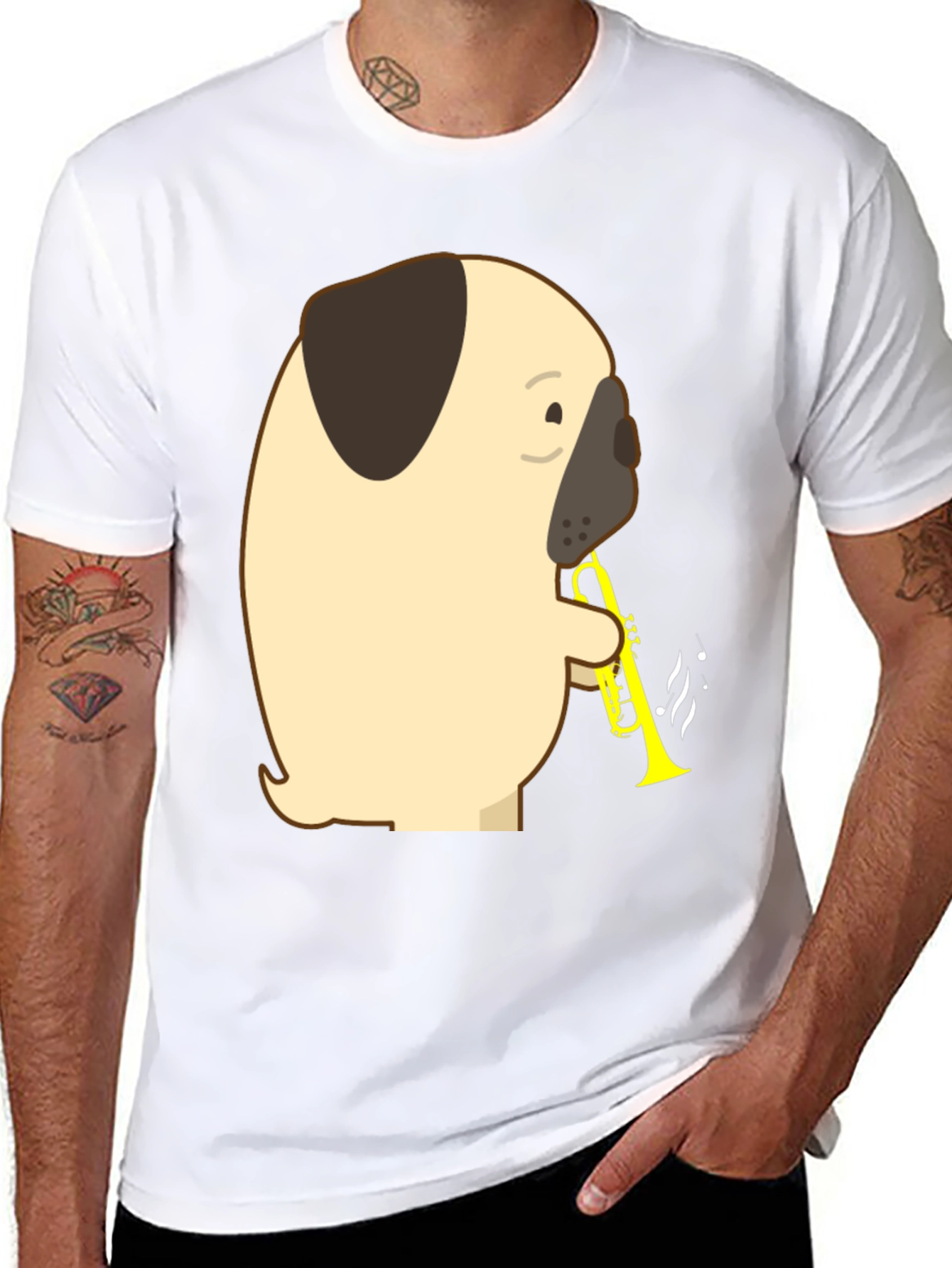 Pug Trumpet T-Shirt - Musical Dog Tee