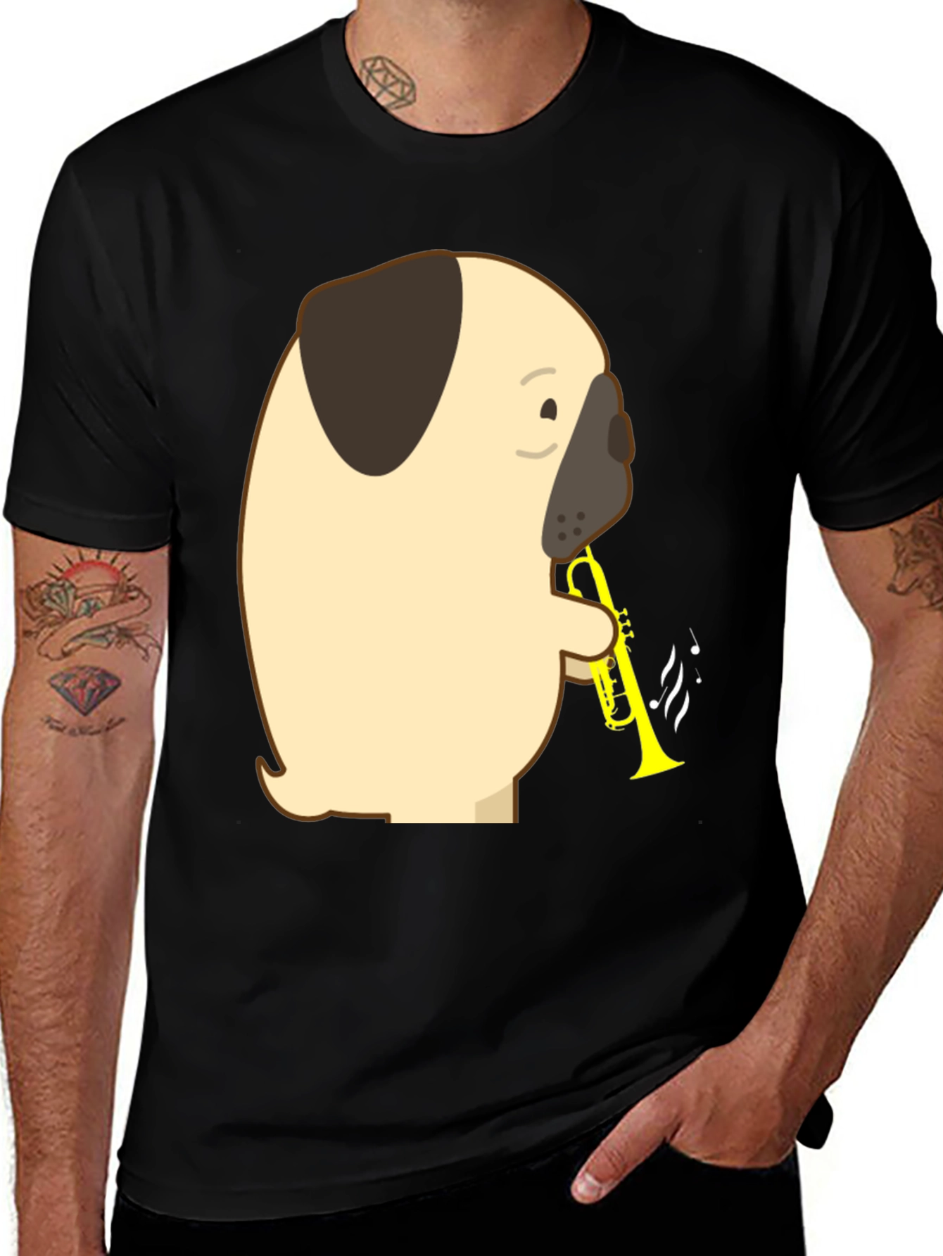 Pug Trumpet T-Shirt - Musical Dog Tee