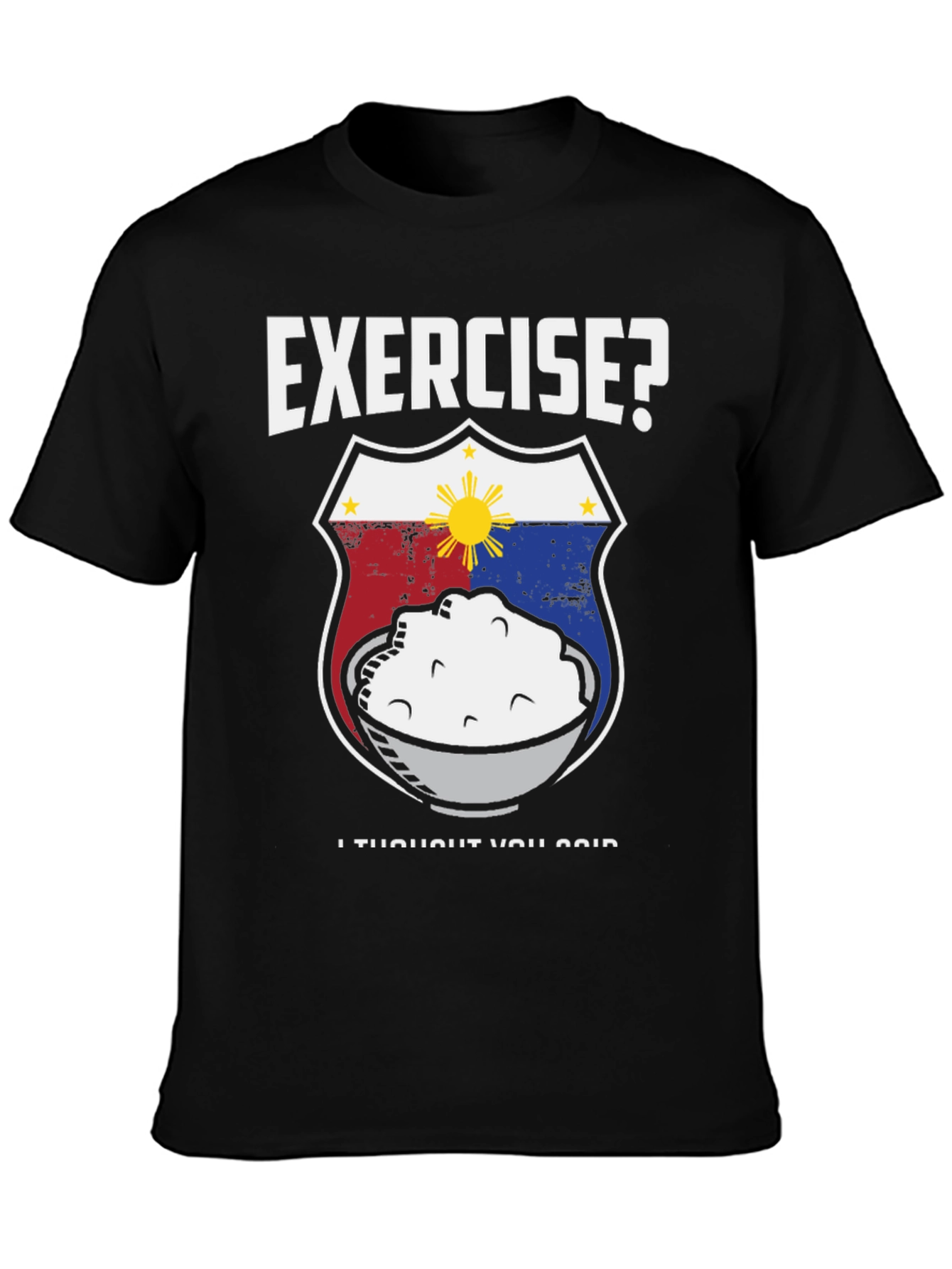 Exercise? Rice! Black Graphic Tee