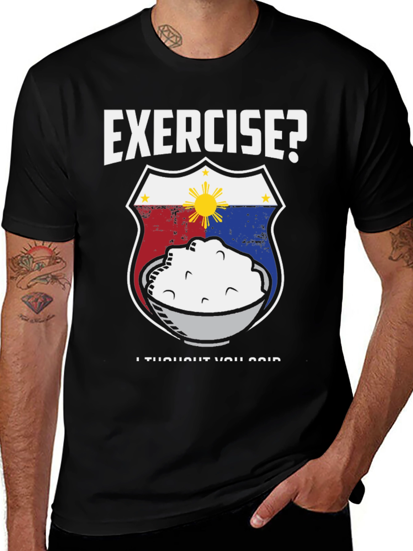 Exercise? Rice! Black Graphic Tee
