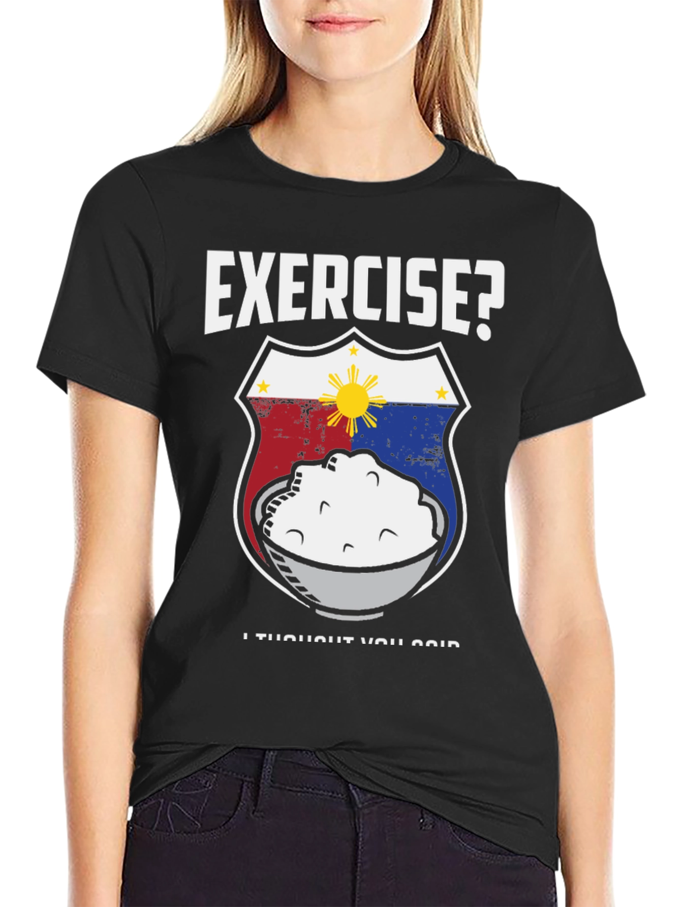 Exercise? Rice! Black Graphic Tee