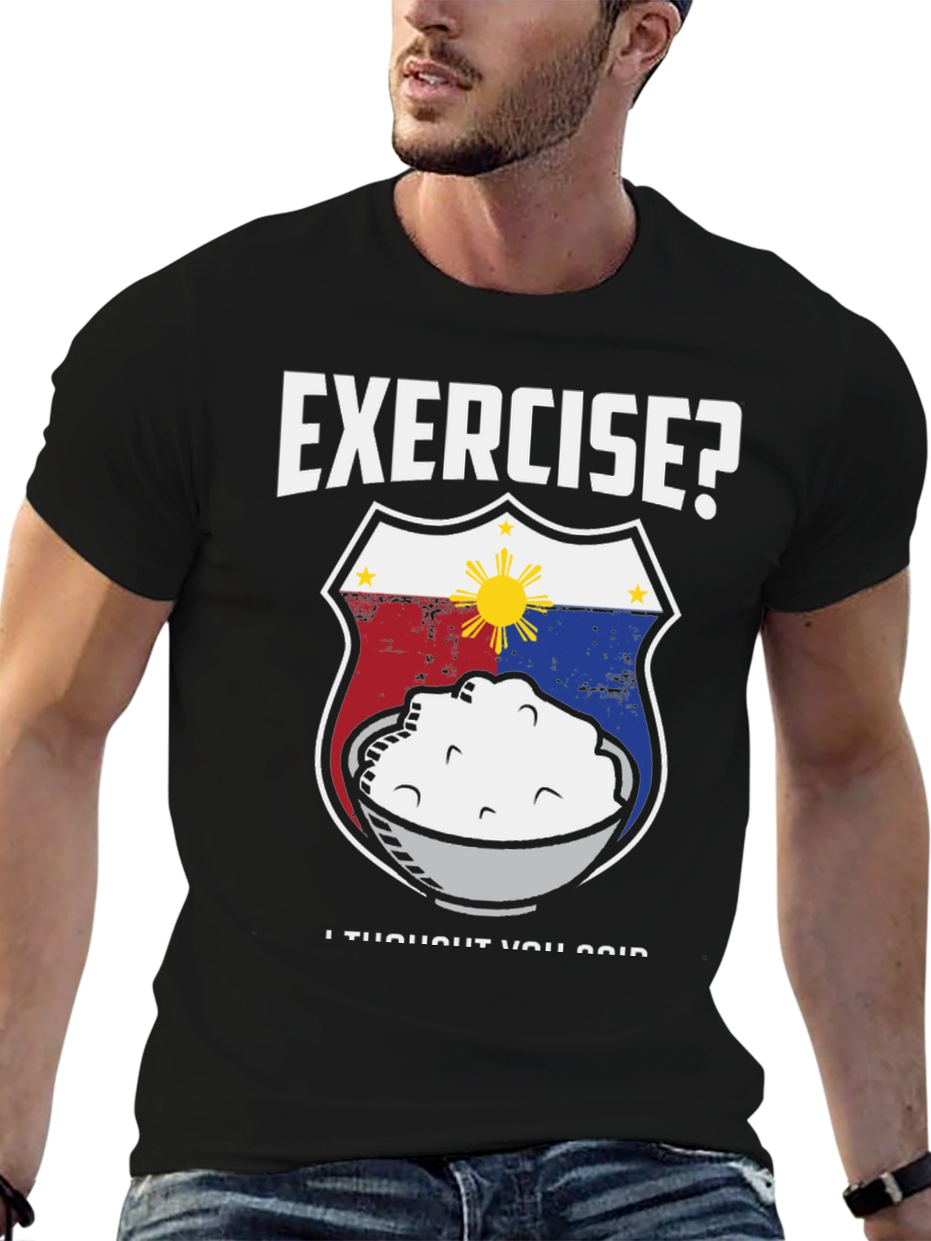 Exercise? Rice! Black Graphic Tee