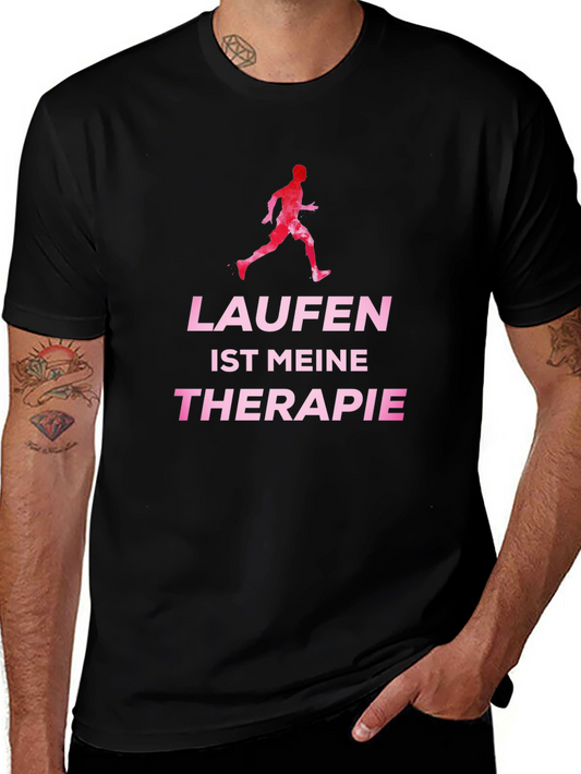 Running is My Therapy T-Shirt - Black Cotton Tee