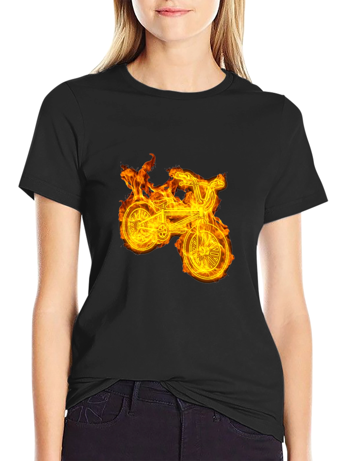 Fiery Bike Graphic Tee - Cool Black T-Shirt