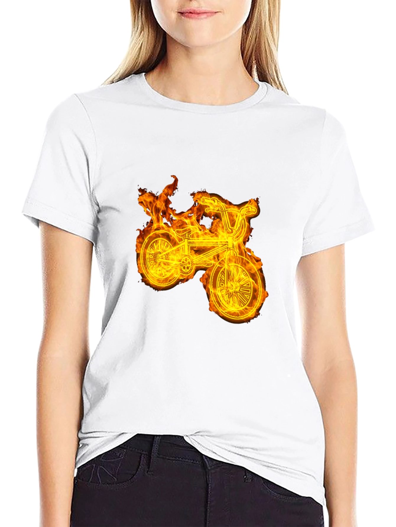 Fiery Bike Graphic Tee - Cool Black T-Shirt