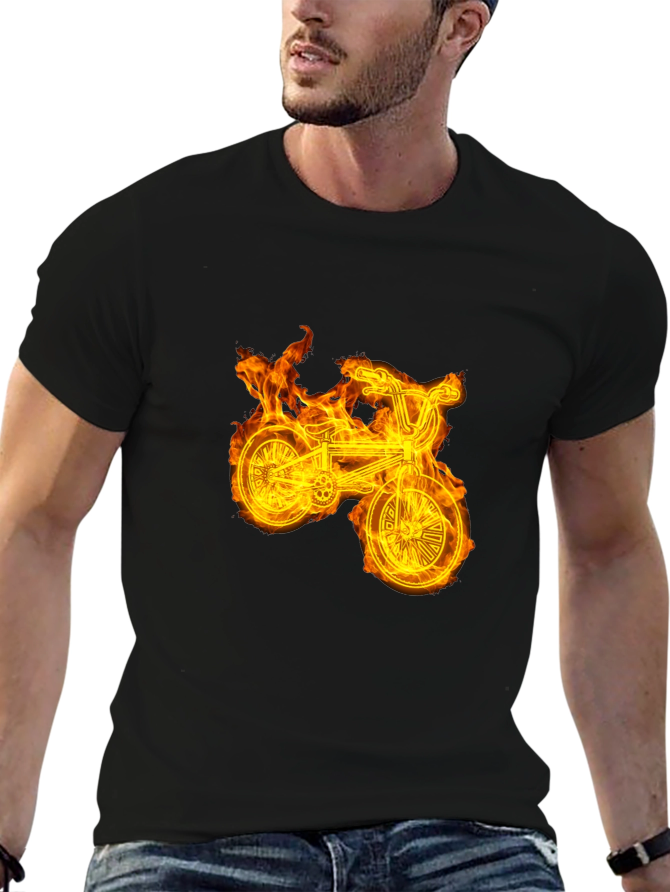 Fiery Bike Graphic Tee - Cool Black T-Shirt