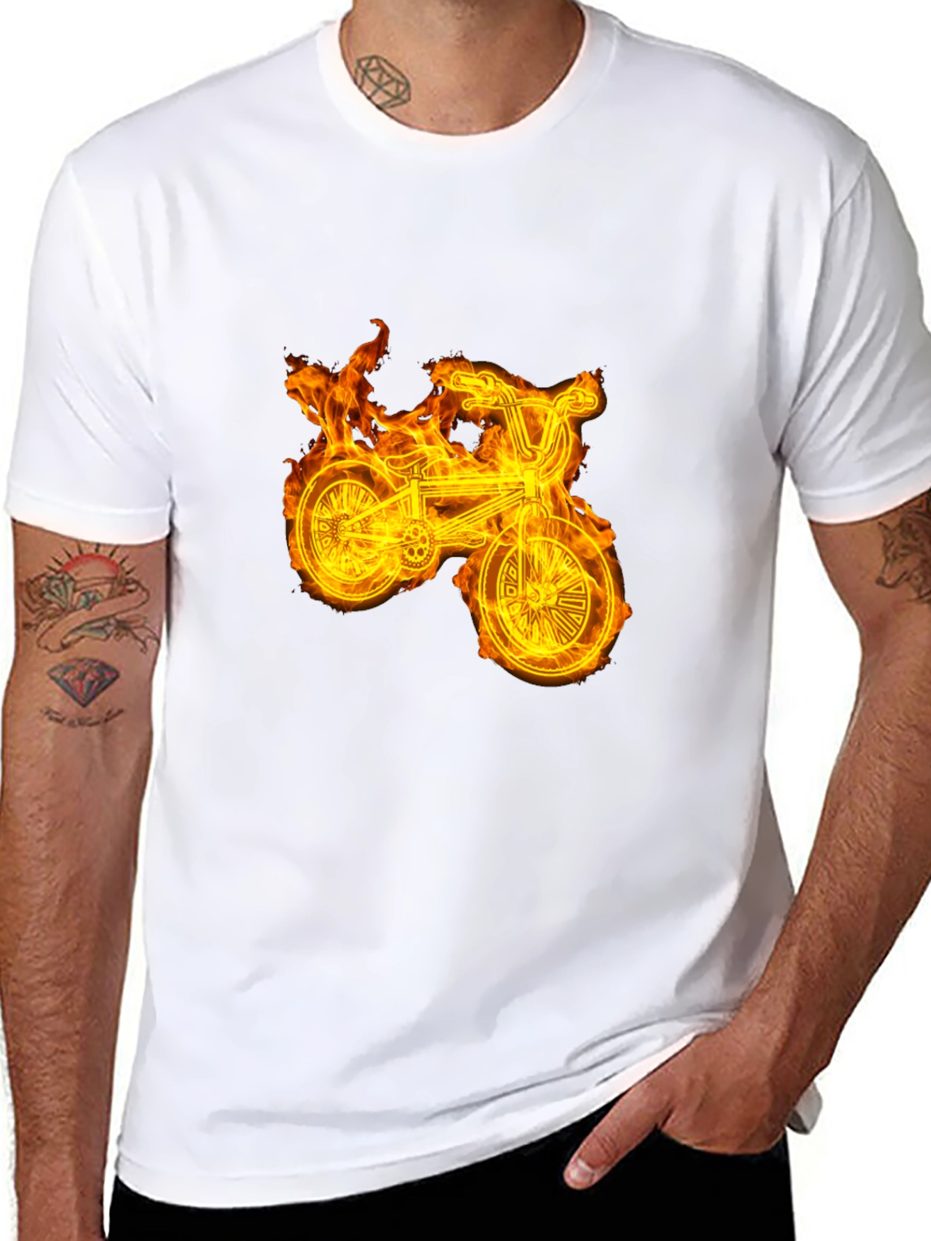 Fiery Bike Graphic Tee - Cool Black T-Shirt
