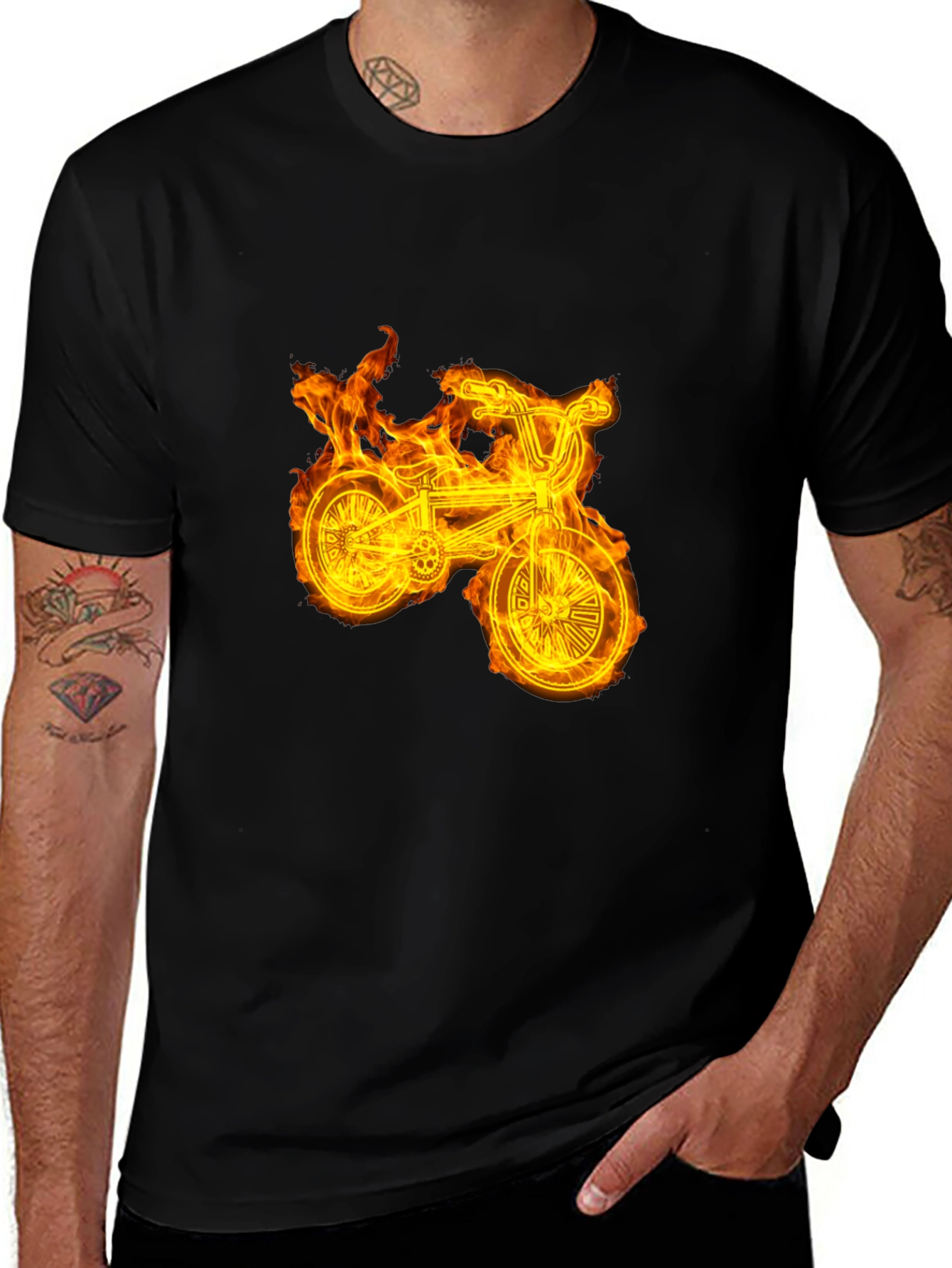 Fiery Bike Graphic Tee - Cool Black T-Shirt